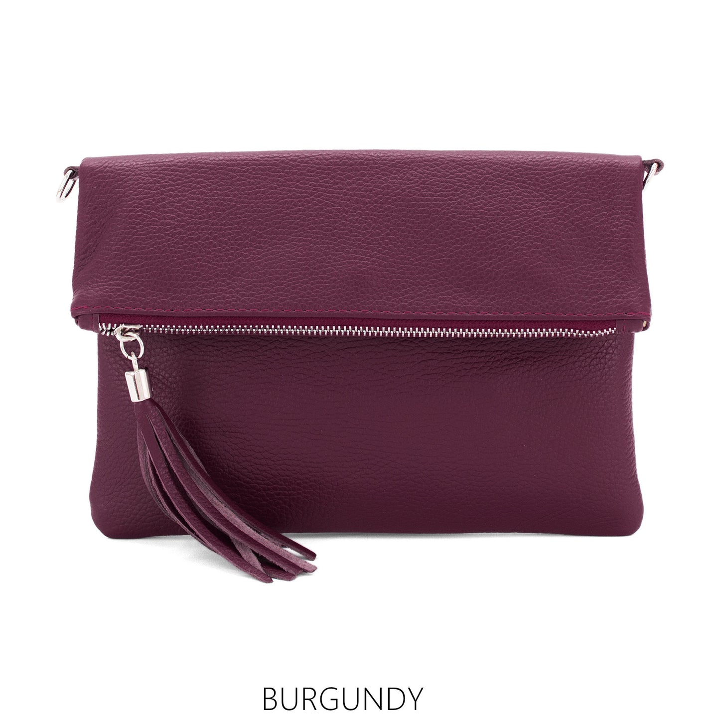 Fold Over Leather Clutch - Burgundy