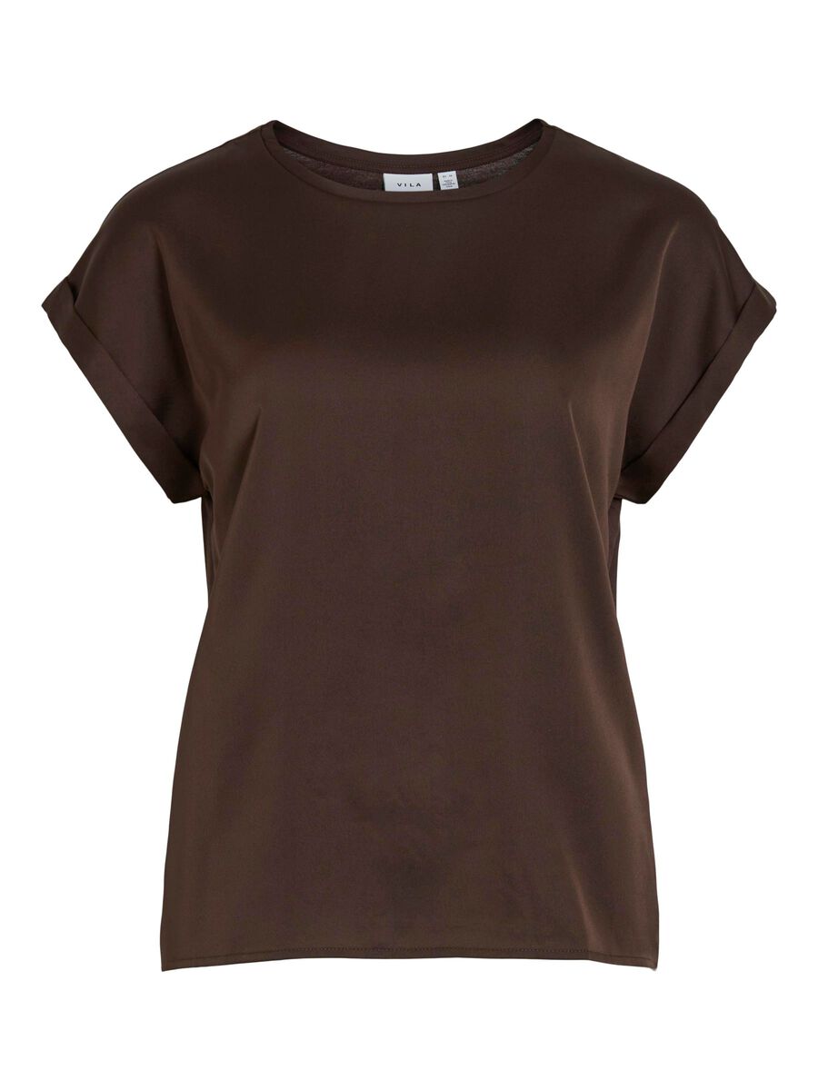 Satin Short Sleeve Top - Chocolate