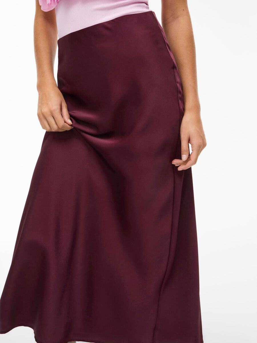 Satin Midi Skirt - Wine