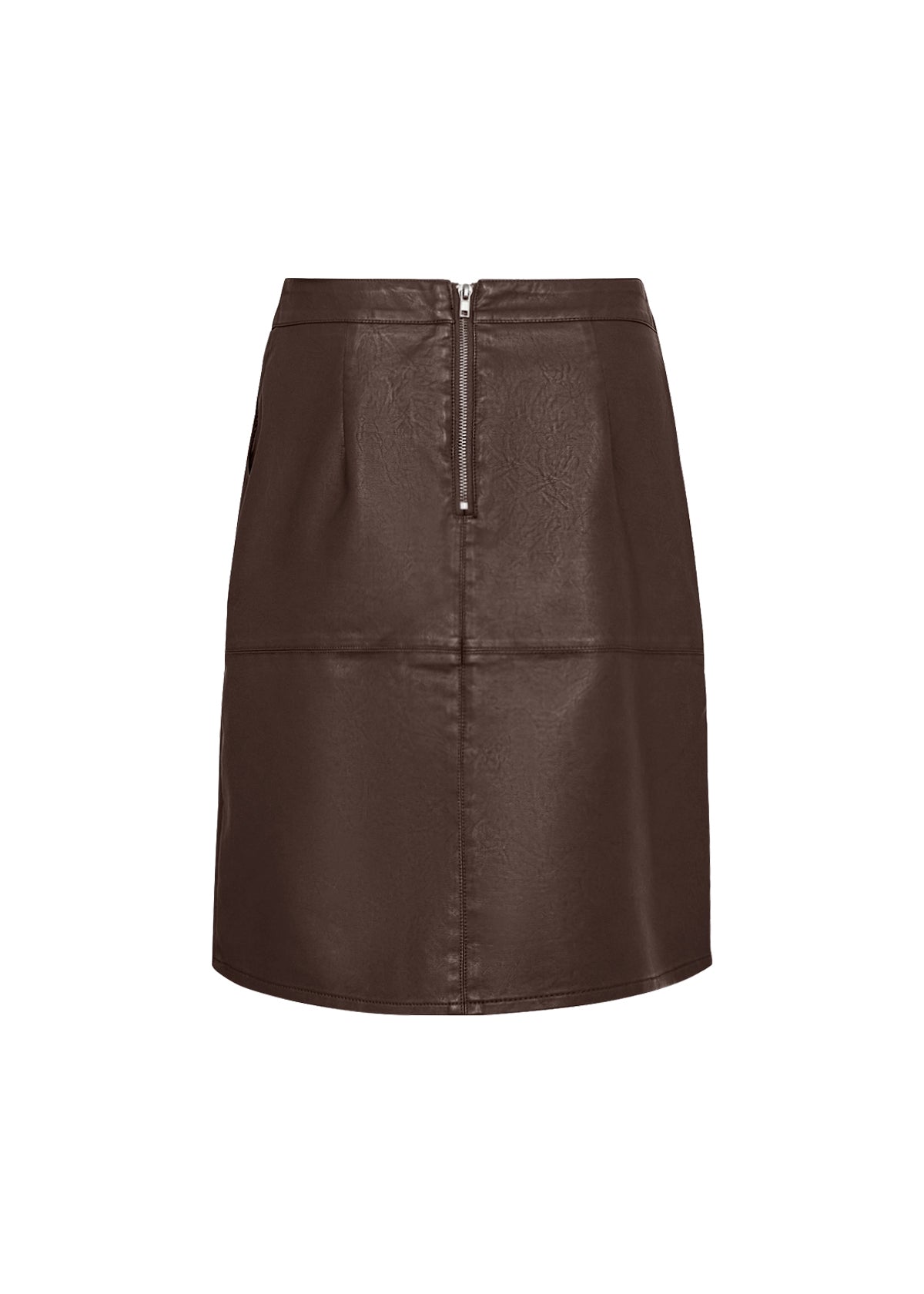 Midi Length Skirt In Vegan Leather - Chocolate Brown