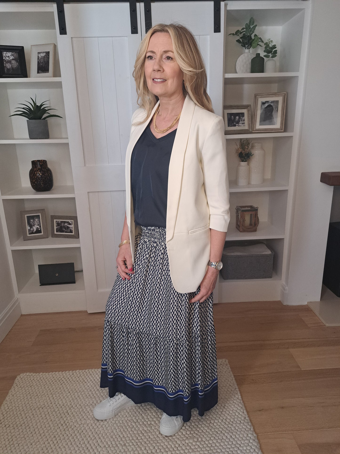 Blazer With 3/4 Ruched Sleeves - Ivory