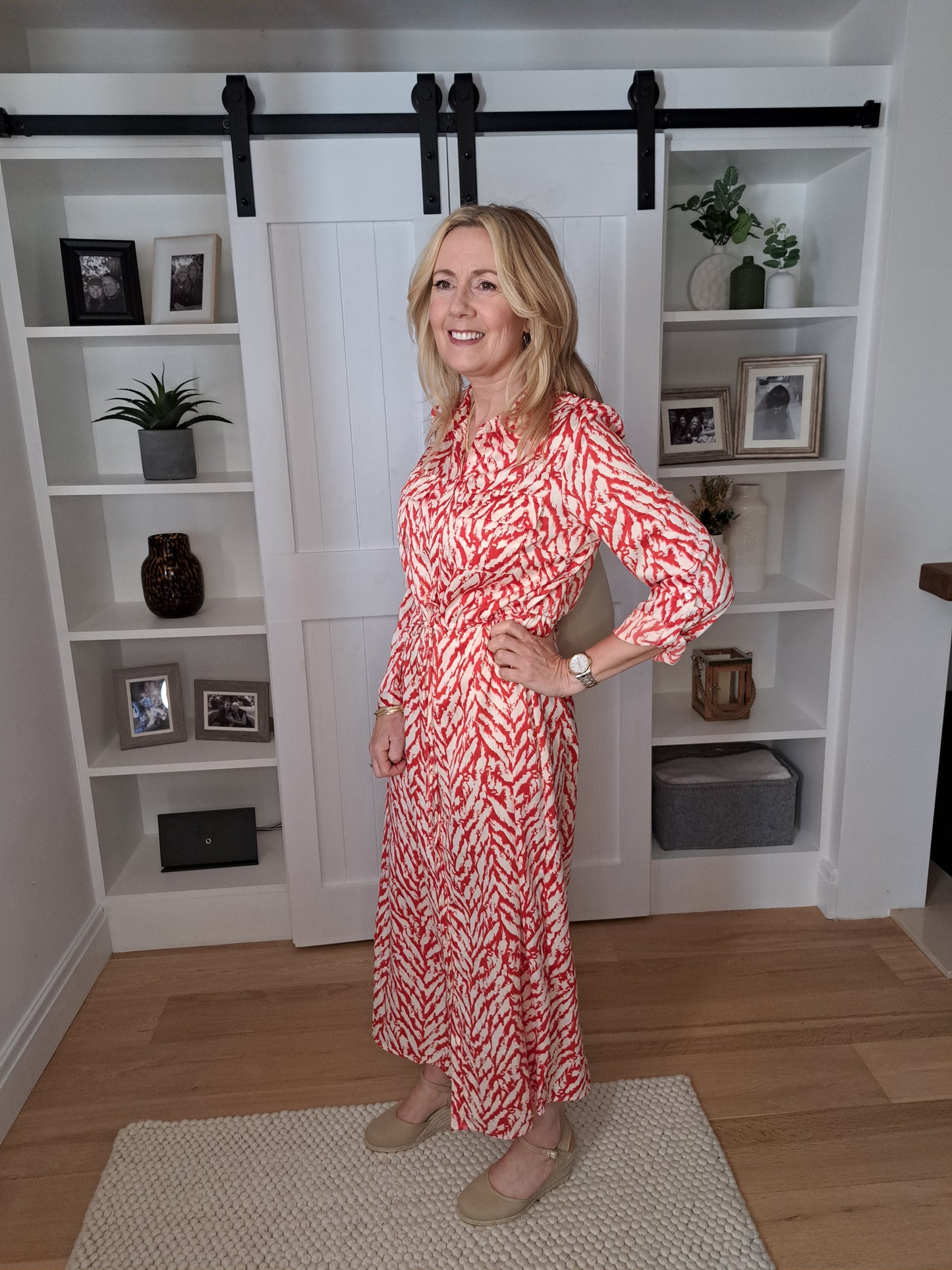 Shirt Dress - Red & Cream