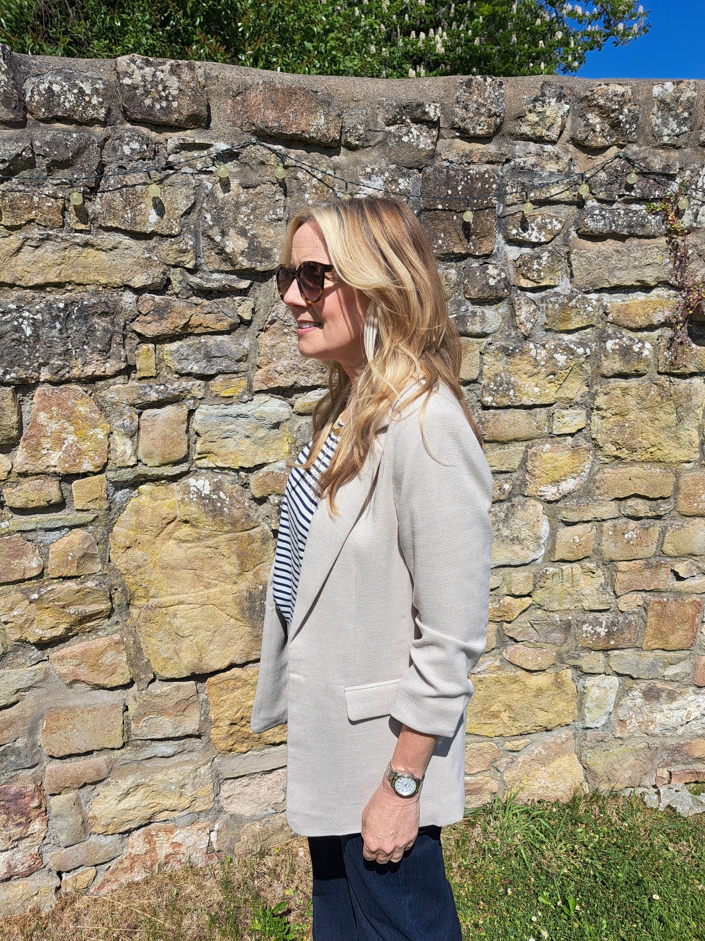 Blazer With 3/4 Ruched Sleeves - Oatmeal