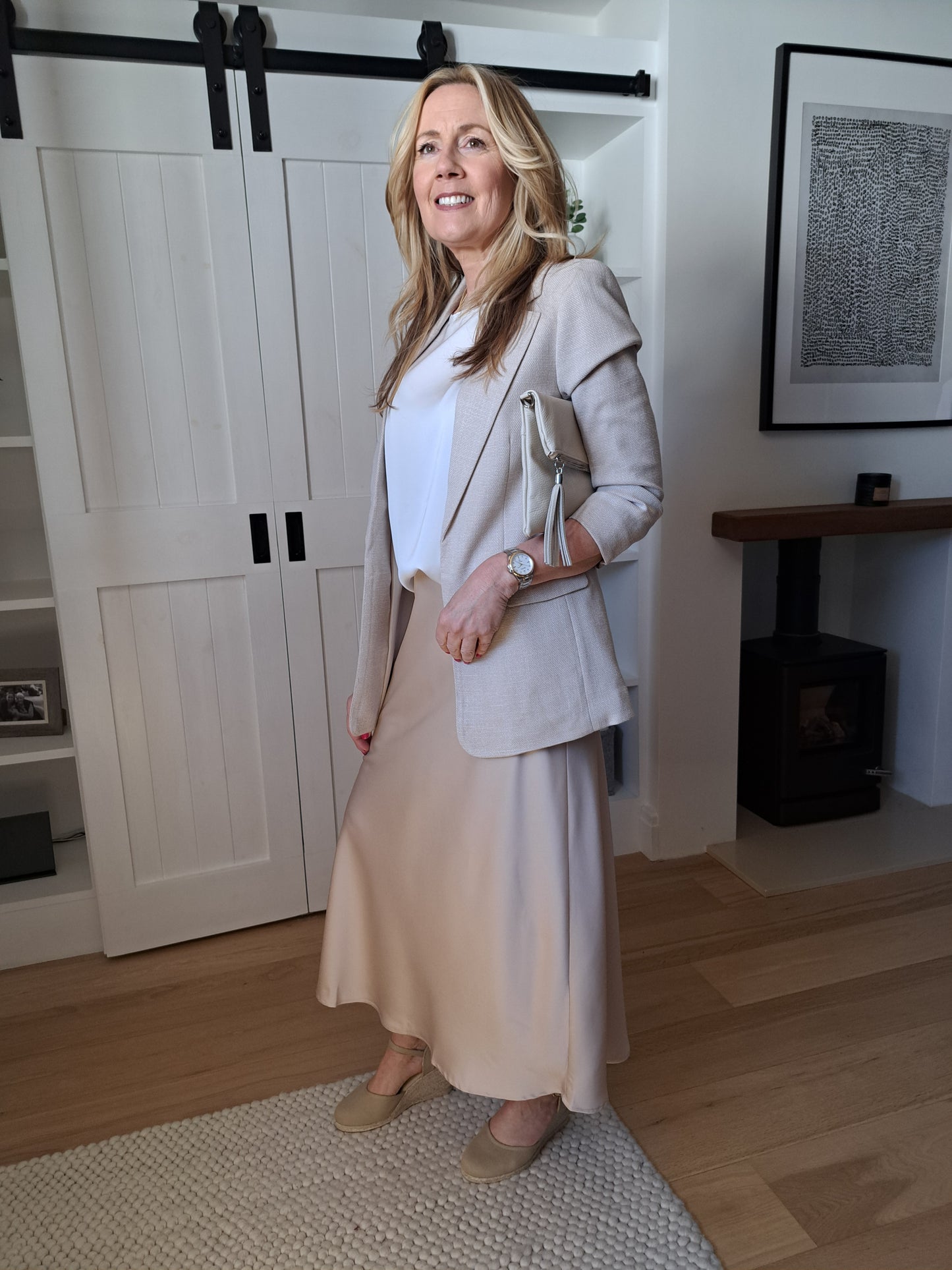 Blazer With 3/4 Ruched Sleeves - Oatmeal
