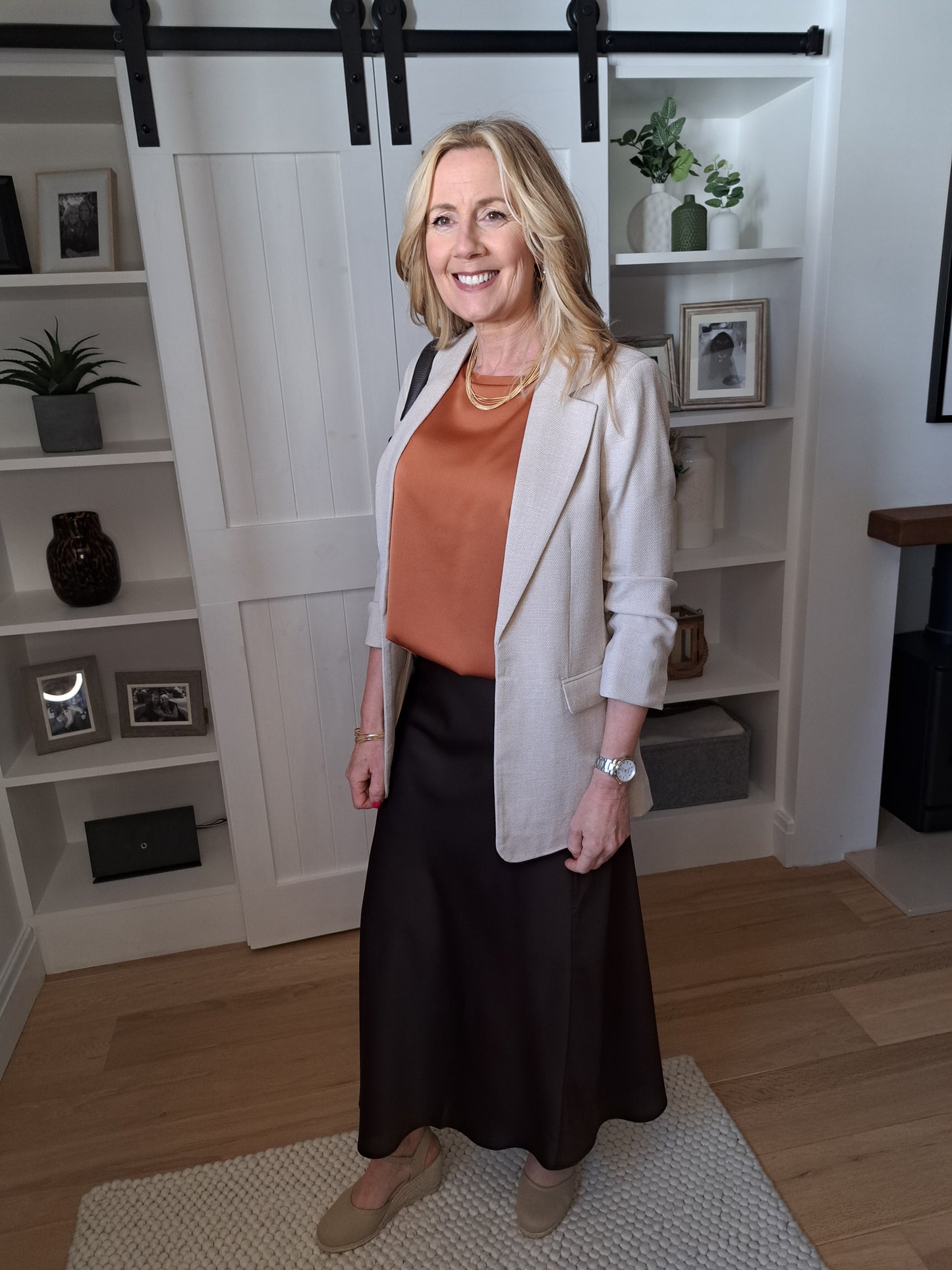 Blazer With 3/4 Ruched Sleeves - Oatmeal