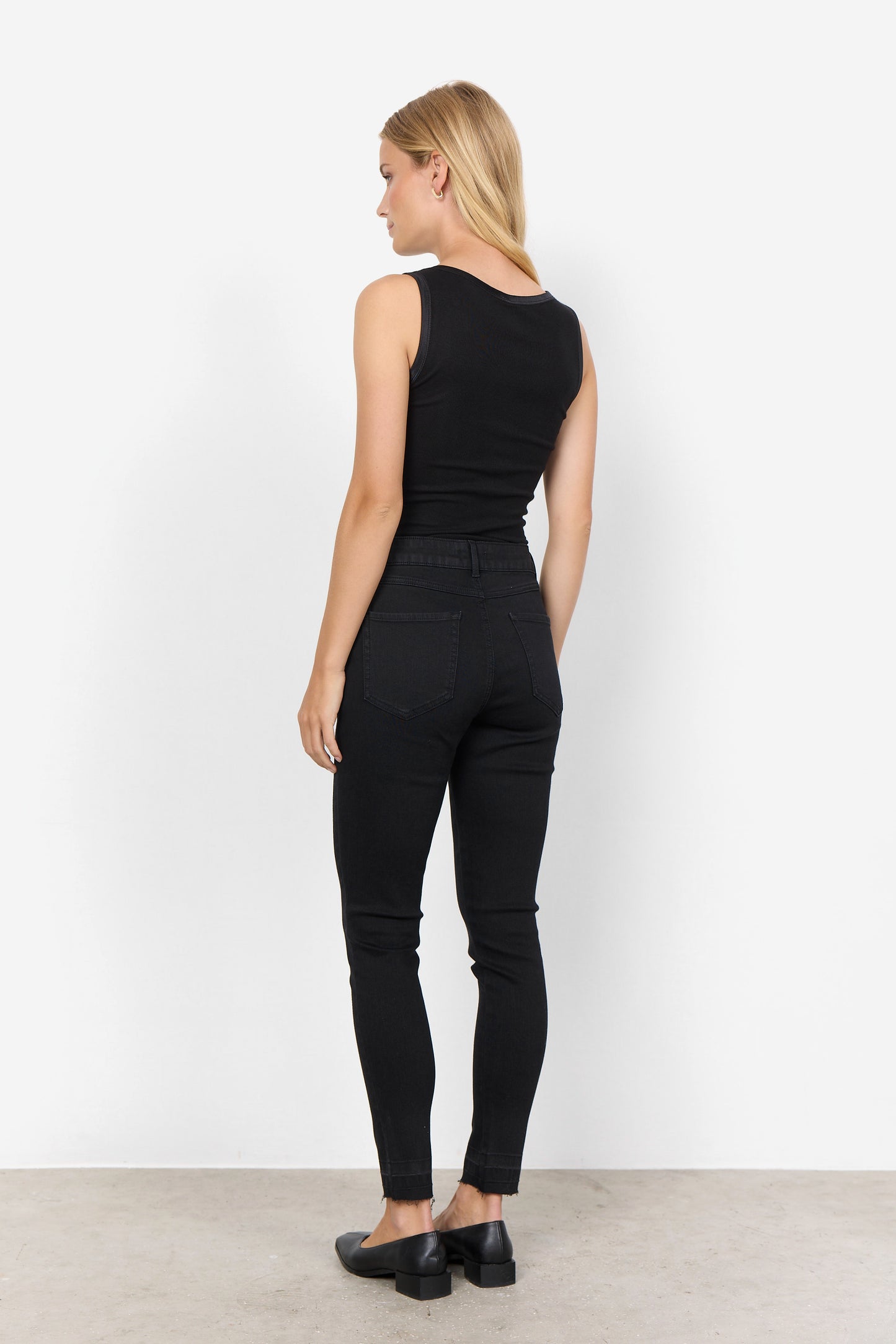 Satin Trim Ribbed Vest Top - Tan / Black / Navy