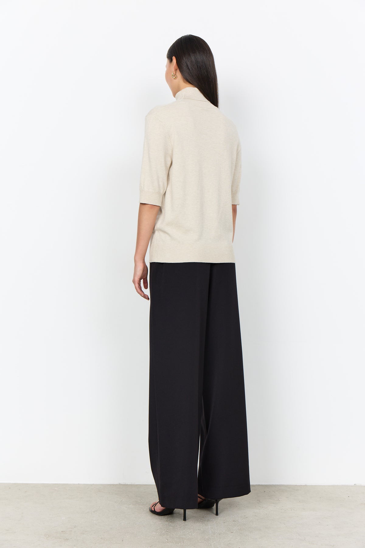 Elbow Length Polo Neck Jumper - Oatmeal