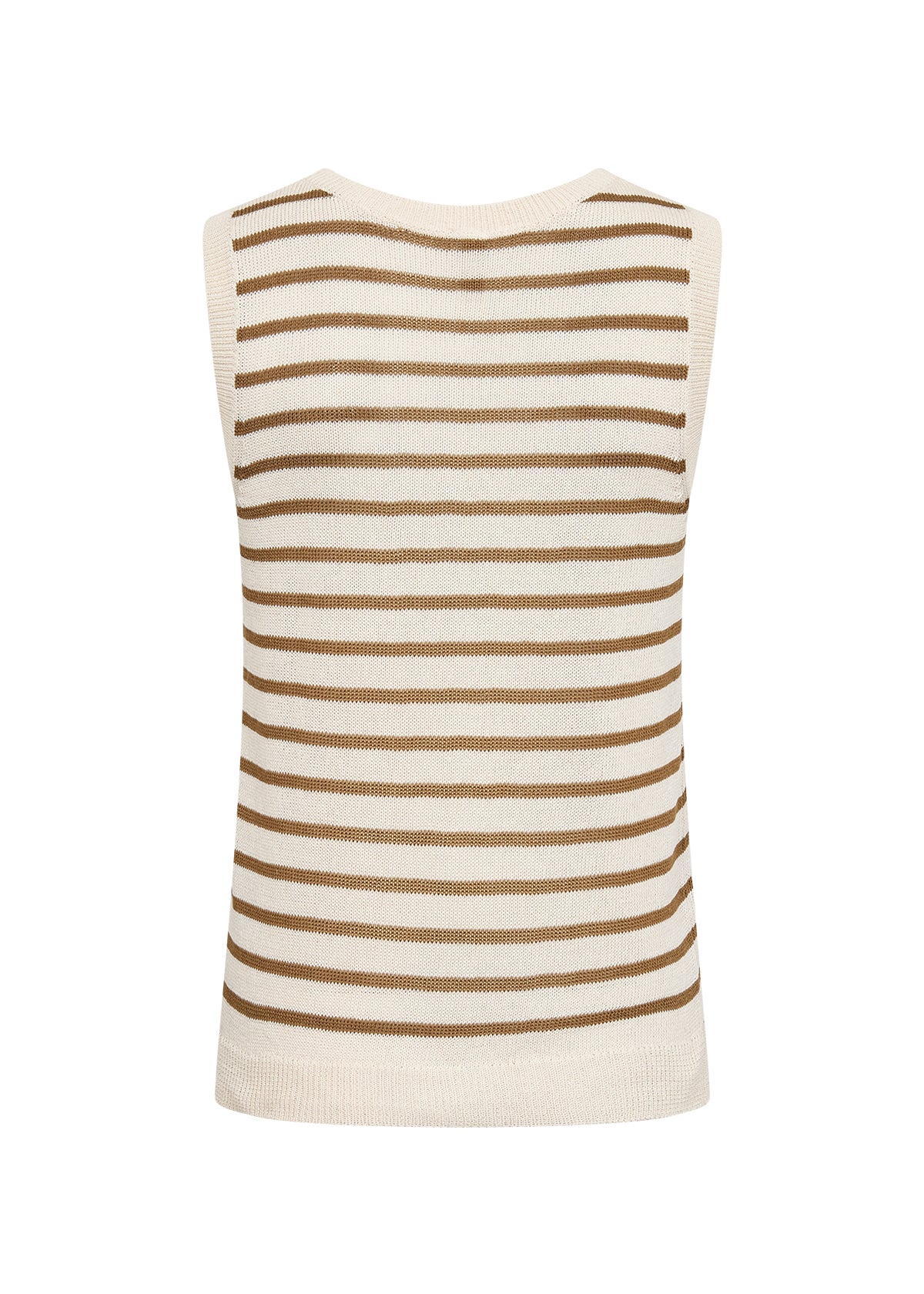 Sleeveless Stripe Lightweight Knitted Top - Oatmeal & Black or Oatmeal & Olive