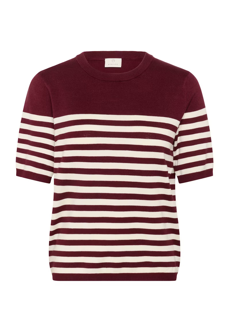 Wine & Ivory Short Sleeve Fine Knit Jumper