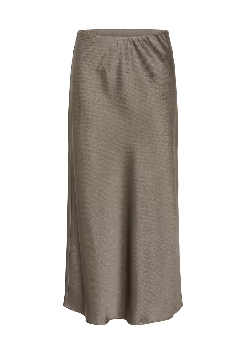Champagne Grey Textured A-Line High Satin Skirt