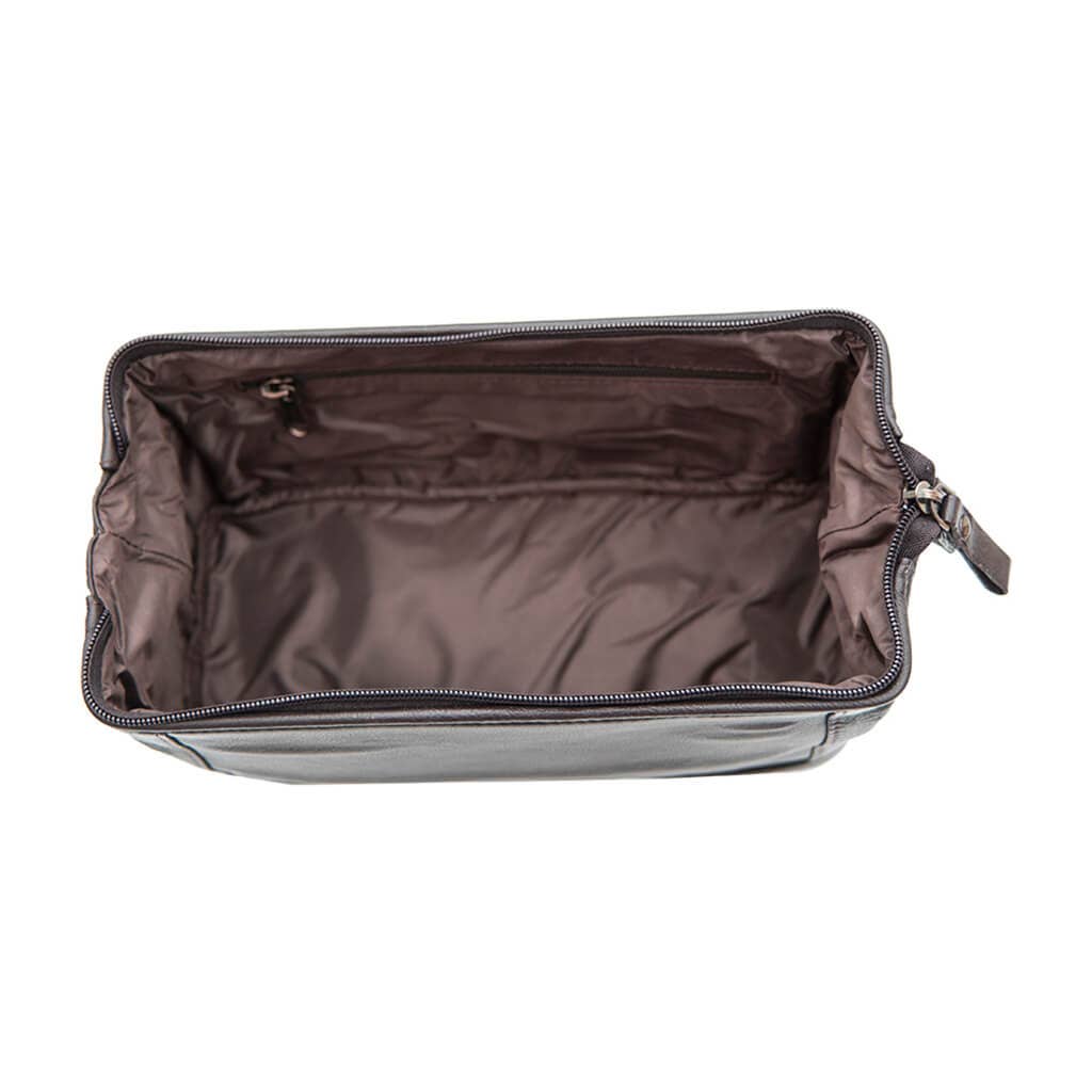 Travel Unisex Leather Washbag/Toiletry Bag - Black or Brown