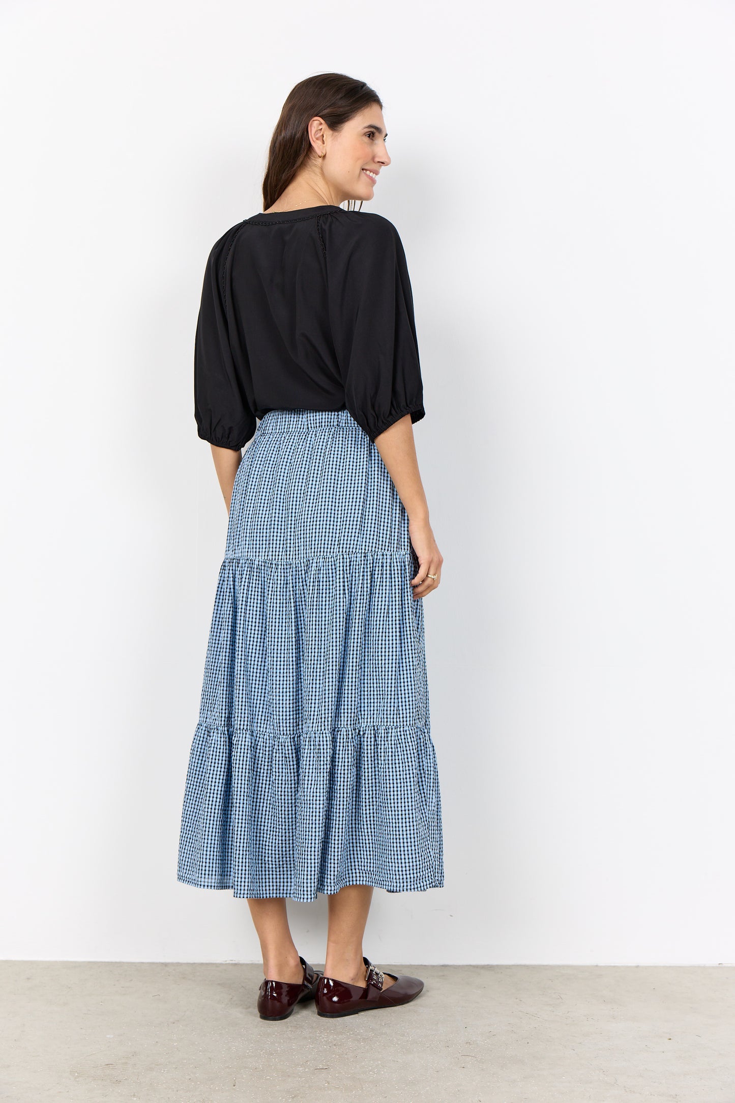 Gingham Check Skirt - Chocolate & Cream / Light Blue & Navy