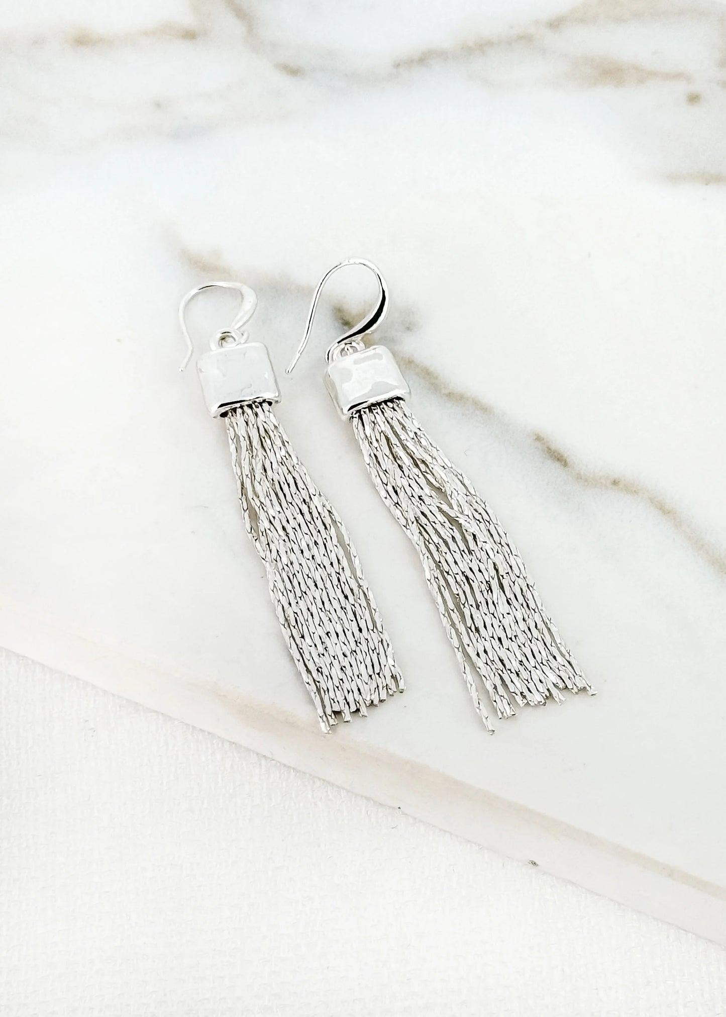 Silver Coloured Multi Strand Tassel Earring