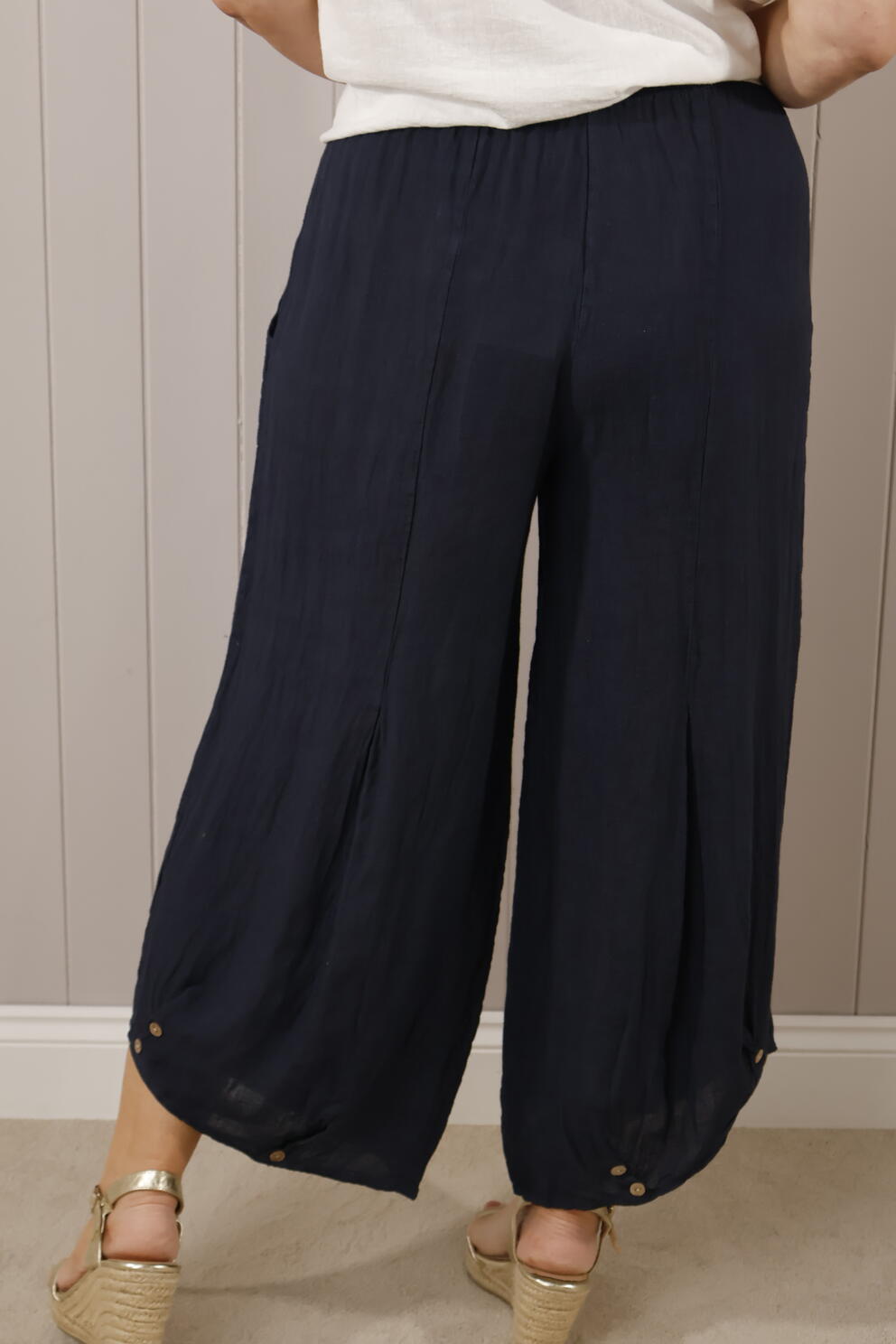 Linen Button Trousers - Navy