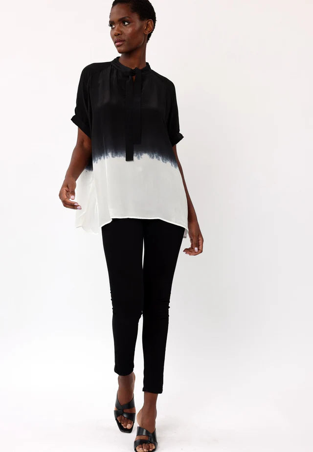 Vegan Silk Dip Dye Top - Black & White