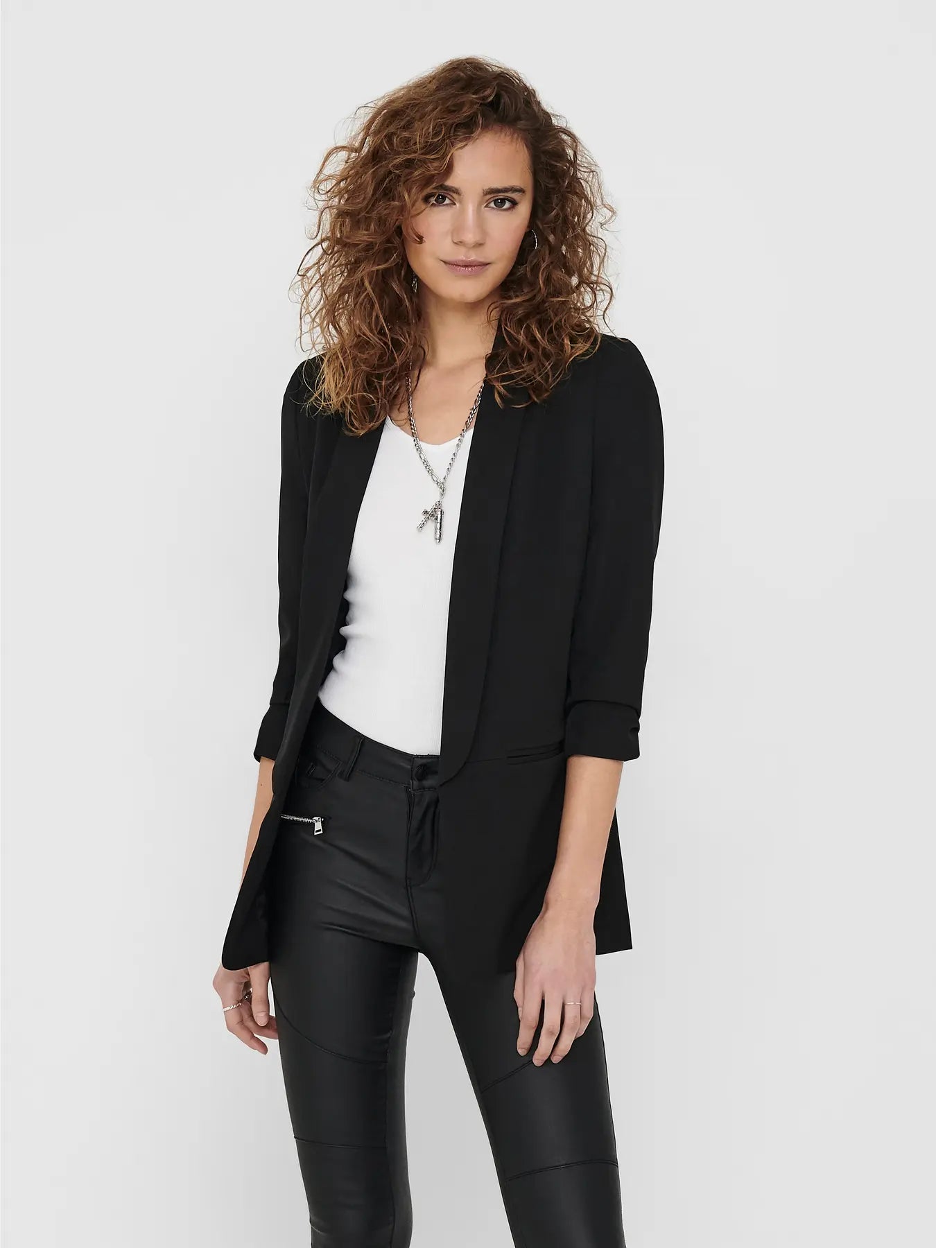 Blazer With 3/4 Ruched Sleeves - Black