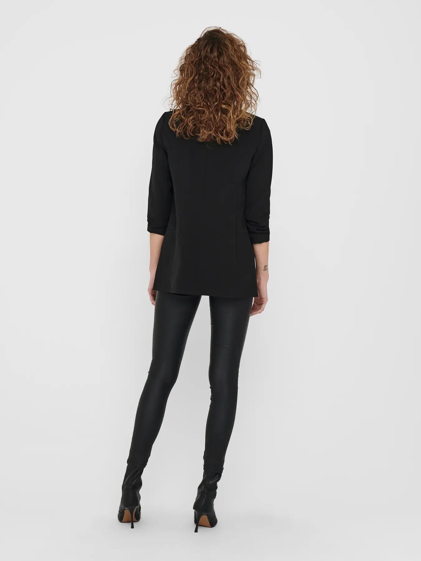 Blazer With 3/4 Ruched Sleeves - Black