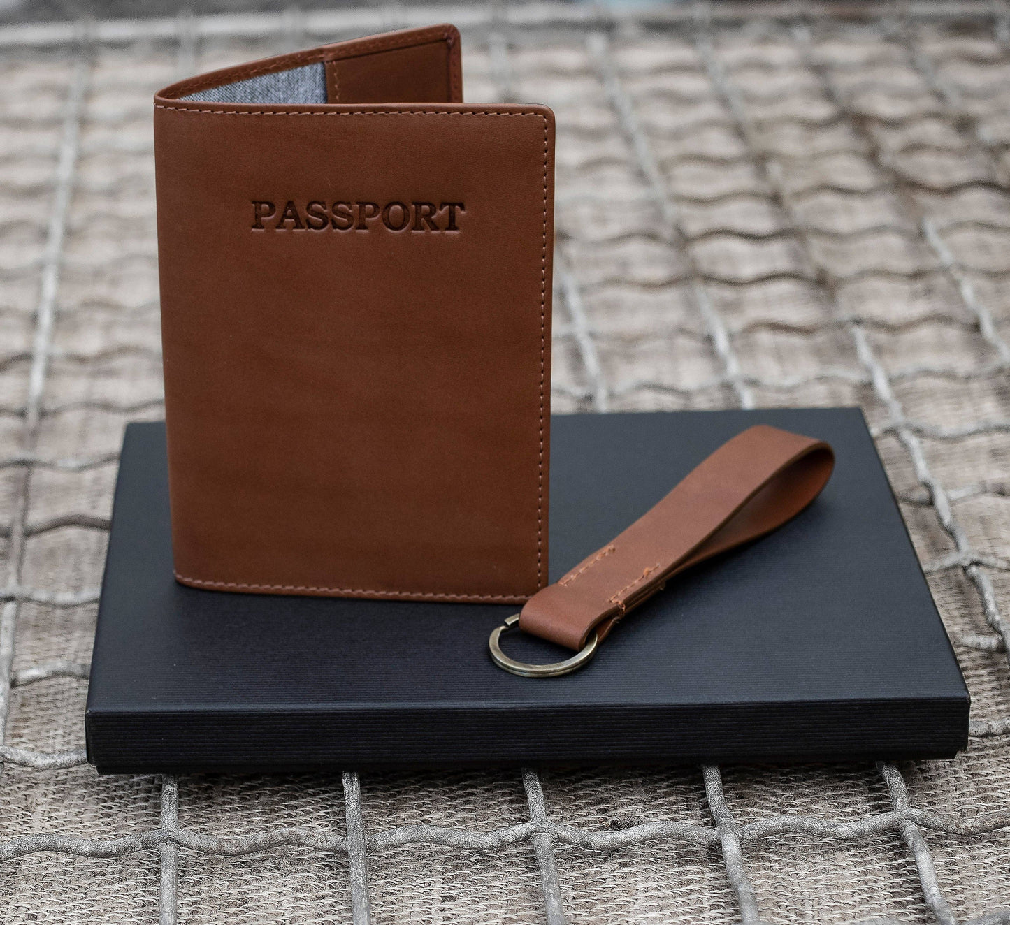 Luxury Travel Gift Set - Passport Cover & Key Ring - Black or Brown