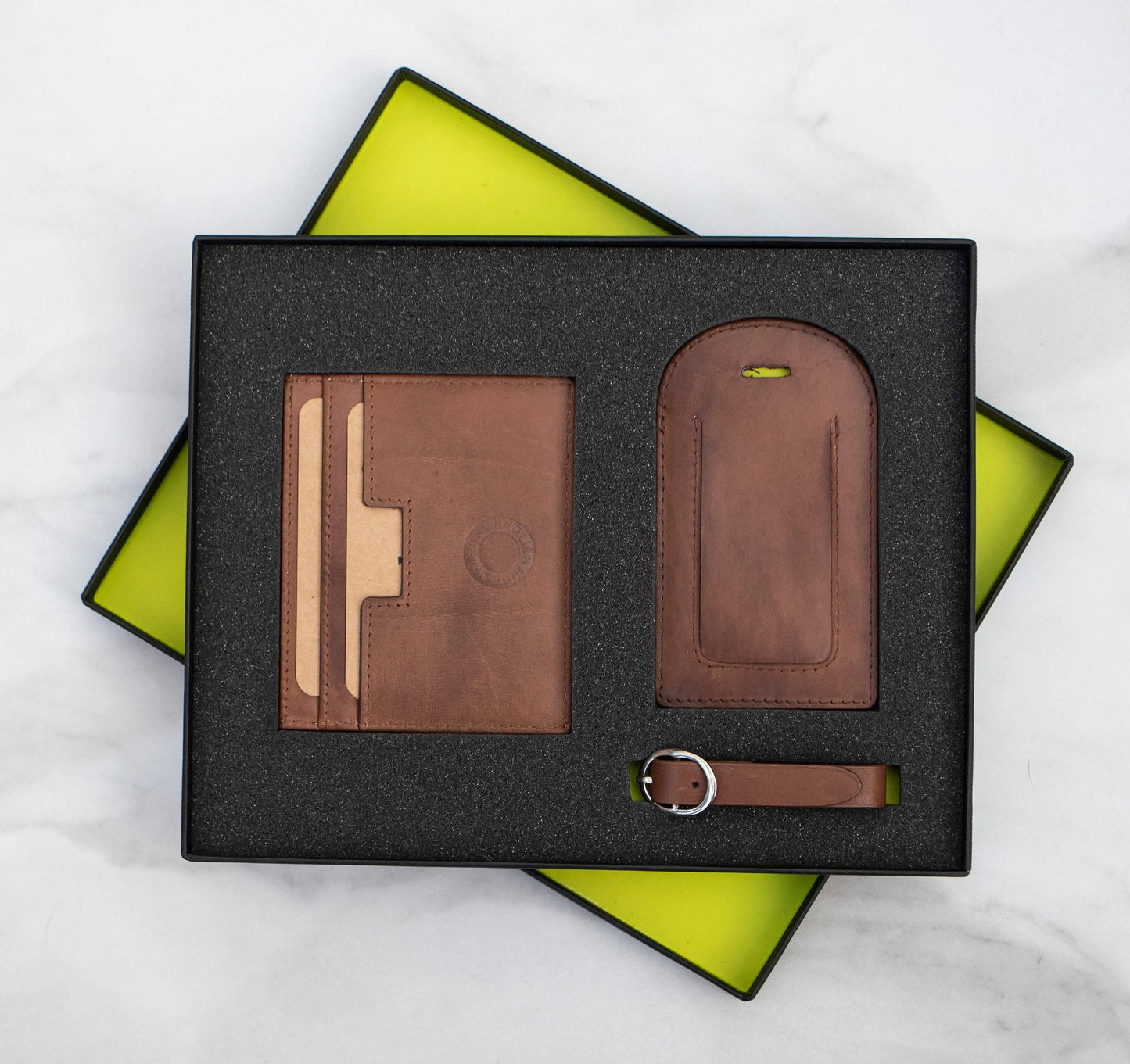 Luxury Travel Gift Set - Cardholder & Luggage Tag - Black or Brown