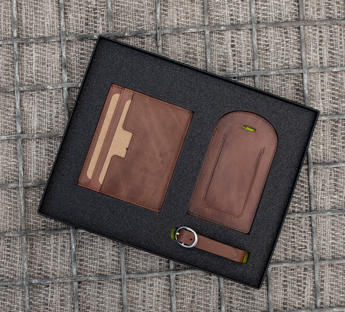 Luxury Travel Gift Set - Cardholder & Luggage Tag - Black or Brown