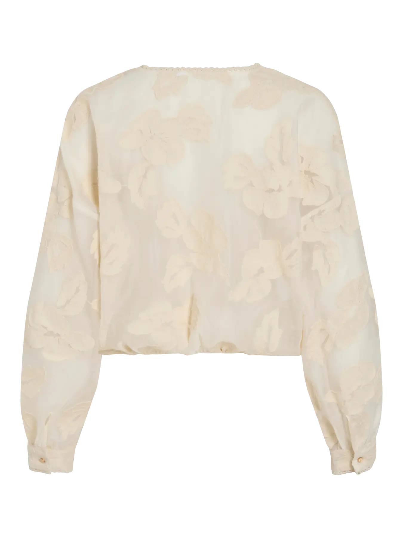 Cream Jacquard Crossover Long Sleeve Blouse