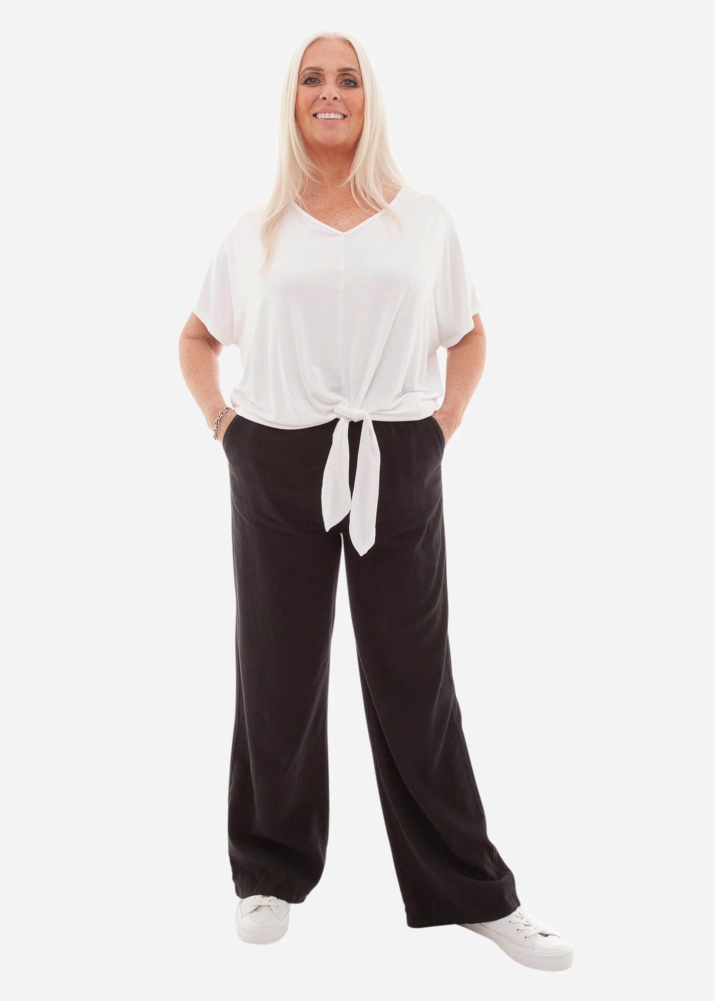 Bamboo Jersey V-Neck Tie Front Short Sleeve Top