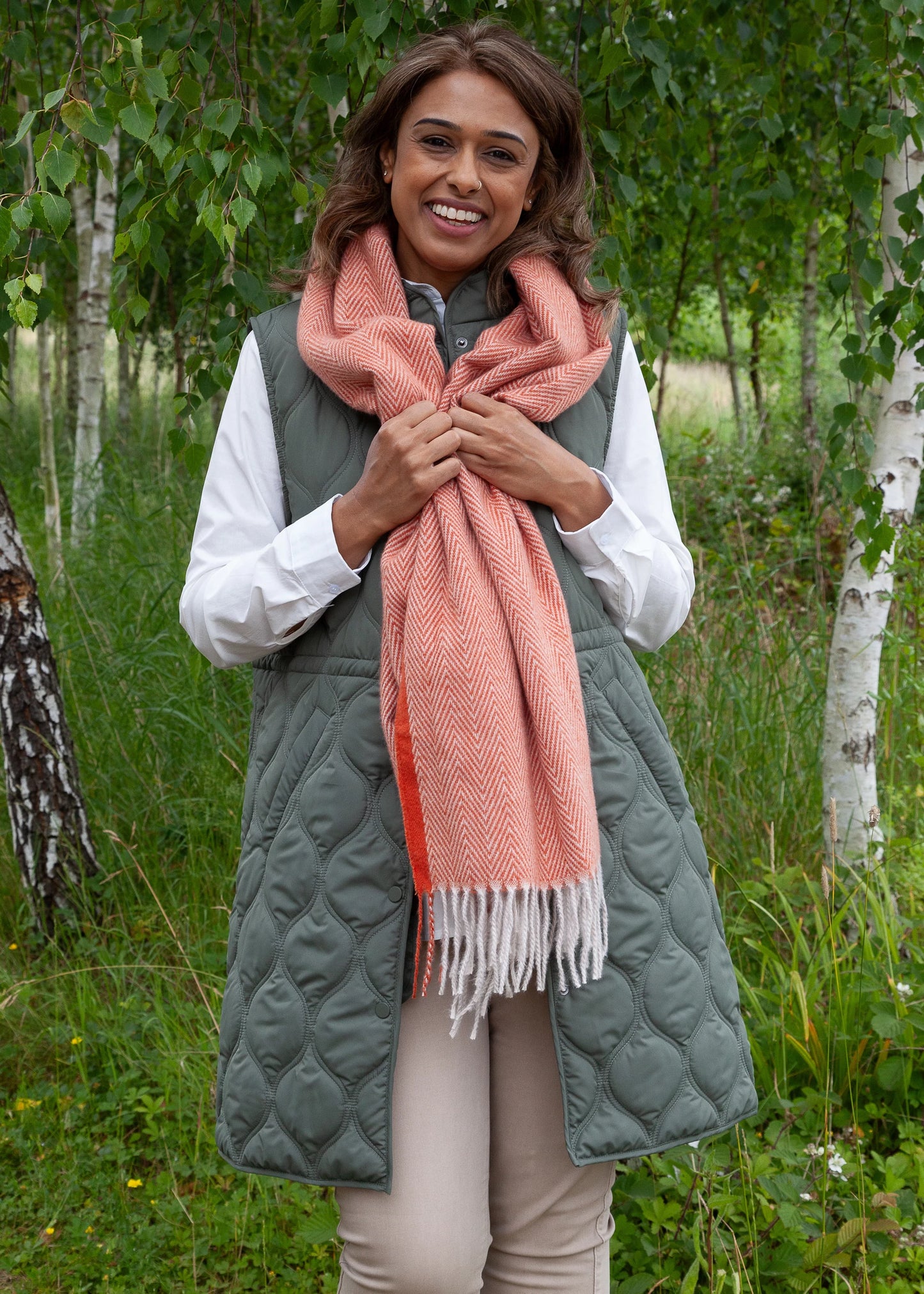 Herringbone Jacquard Scarf - Green, Grey or Terracotta