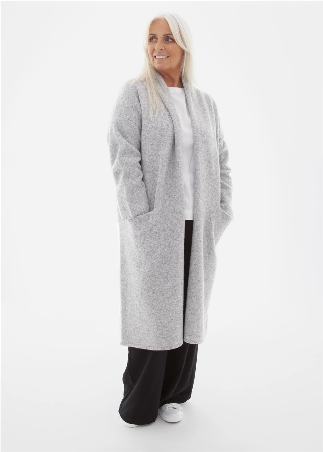 Soft Tweed Roll Collar Coatigan - Grey