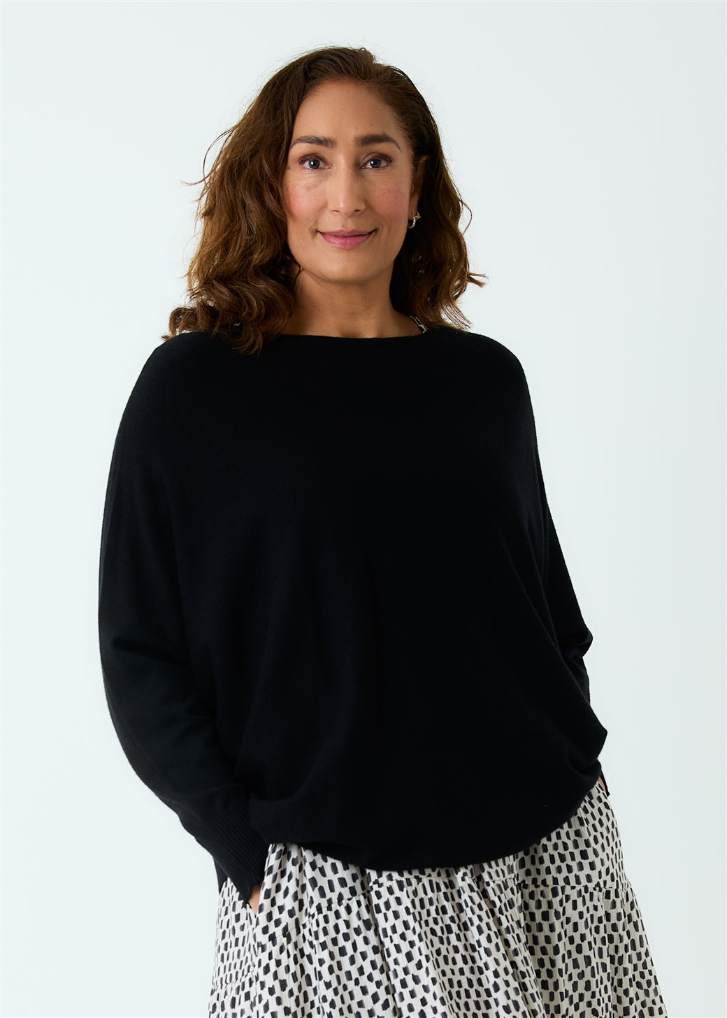 Cashmere Like Batwing Jumper - Black