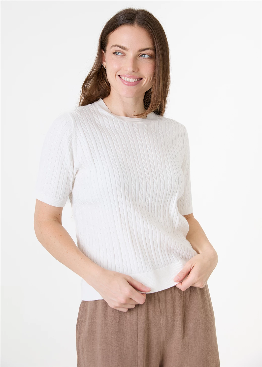 Cable Short Sleeve Jumper - Ivory