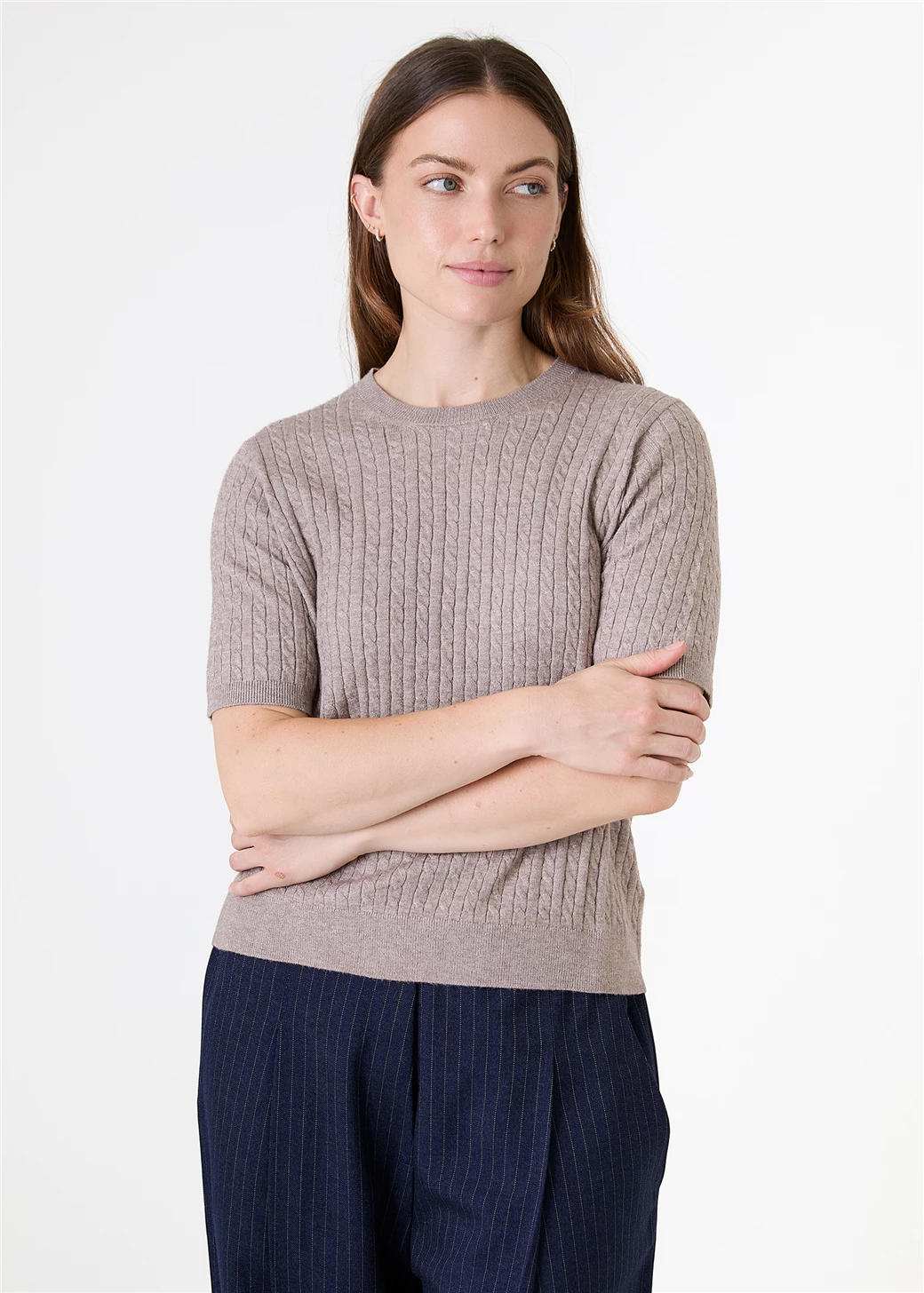 Cable Short Sleeve Jumper - Mink