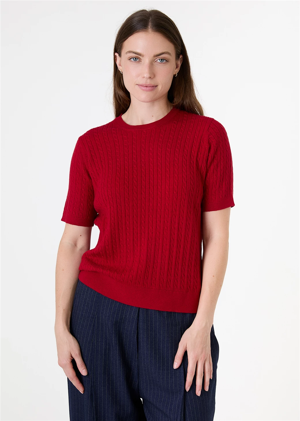 Cable Short Sleeve Jumper - Red