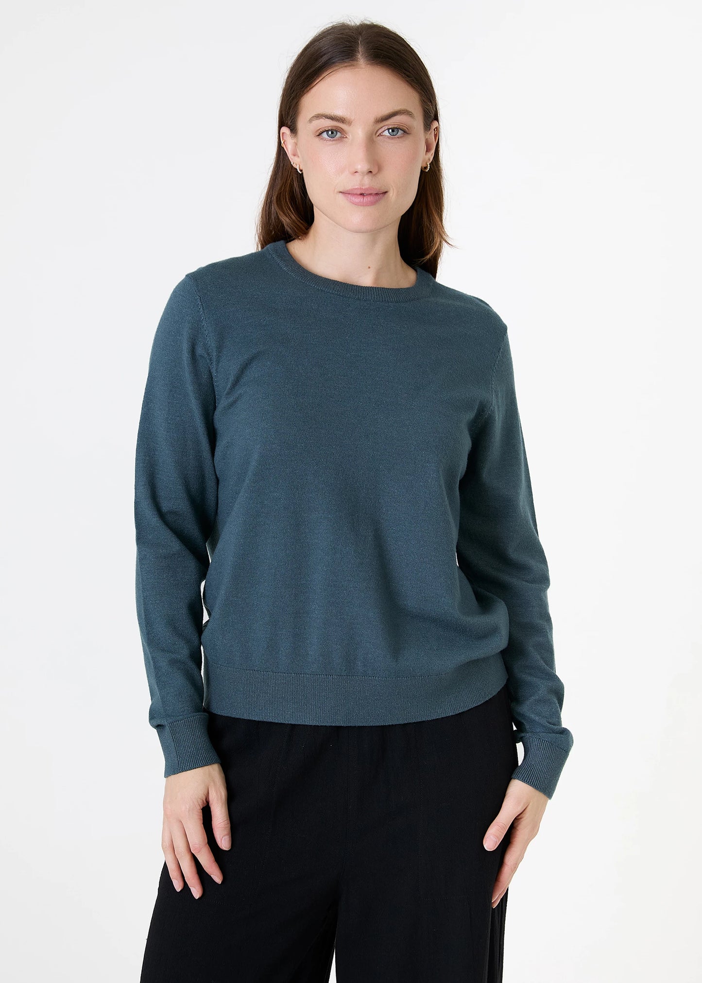 Fitted Crew Neck Long Sleeve Jumper - Teal