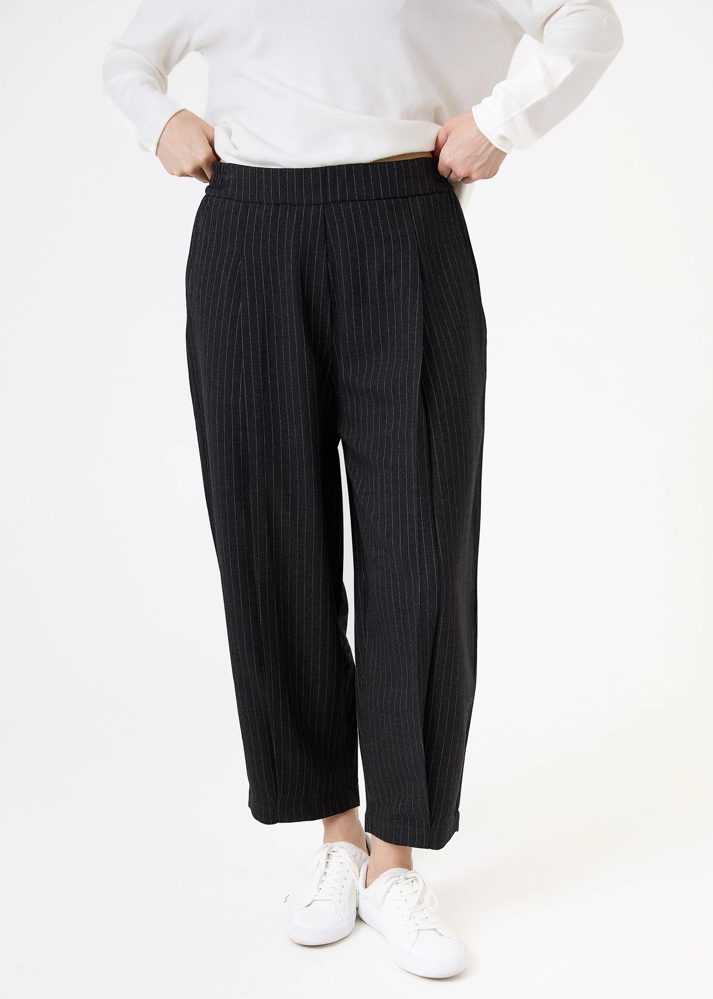Pinstripe Front Pleat Trouser - Charcoal & White