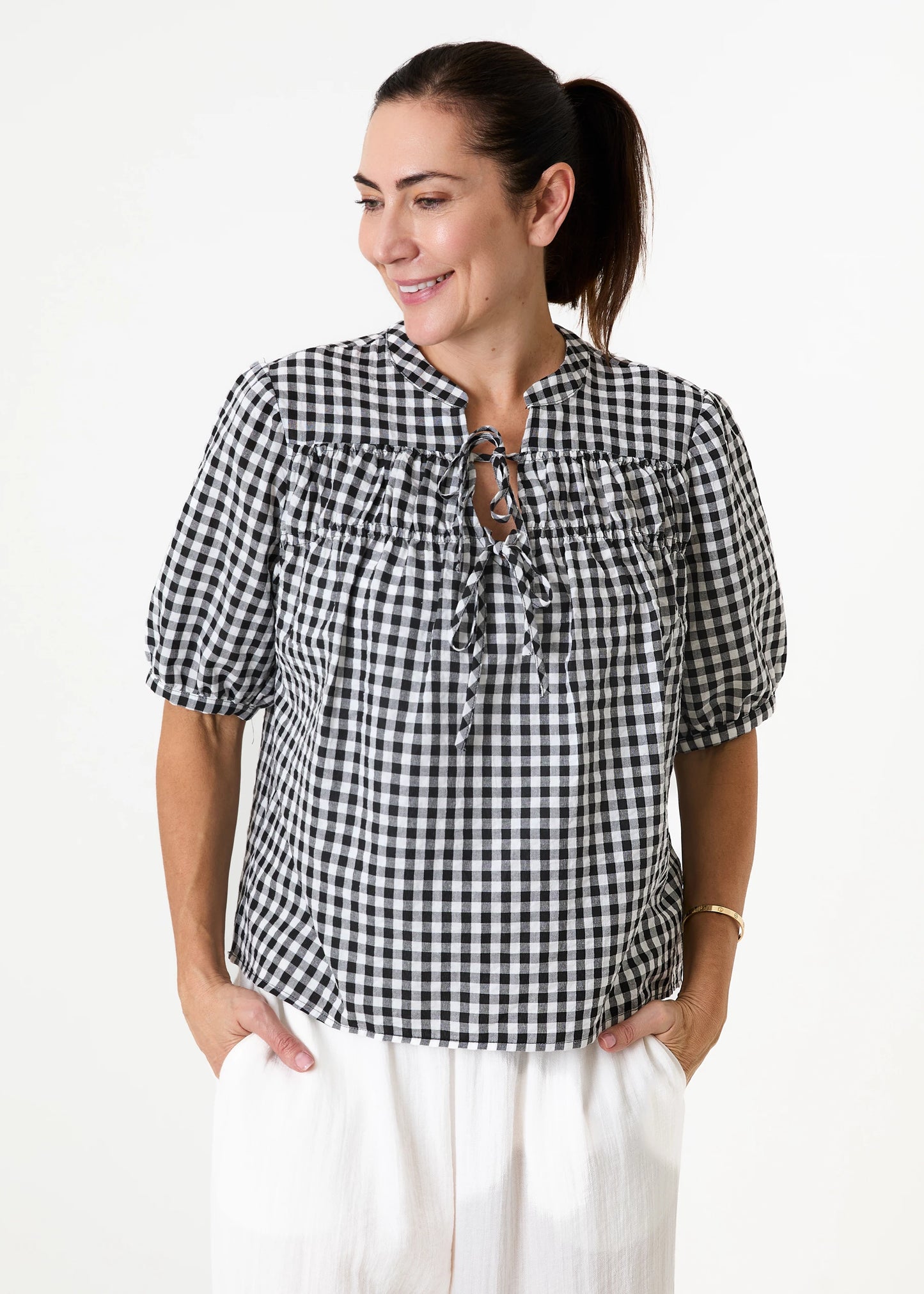 Gingham Black & White Blouse