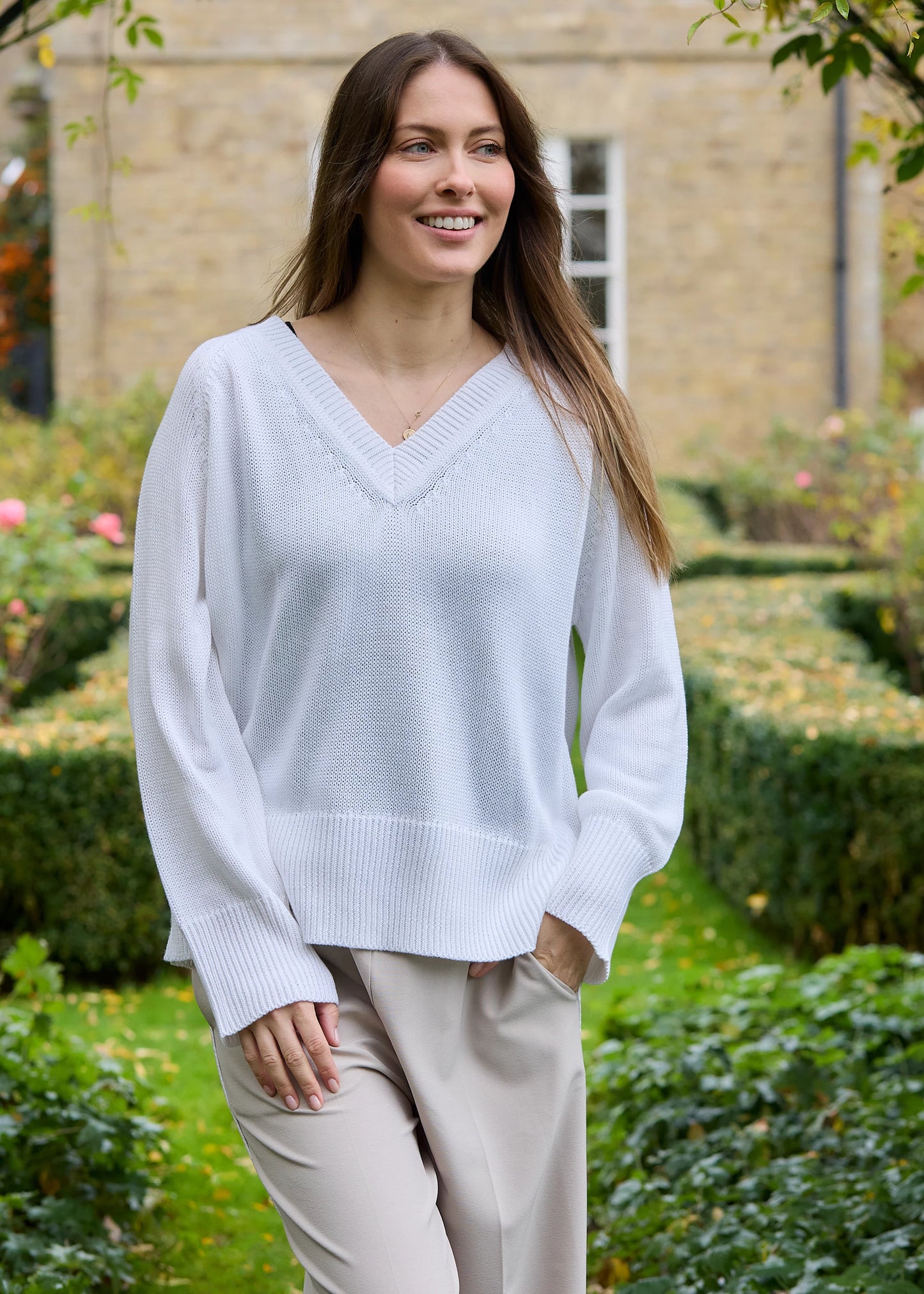Cotton Mix Roll Edge v Neck Jumper - Various Colours