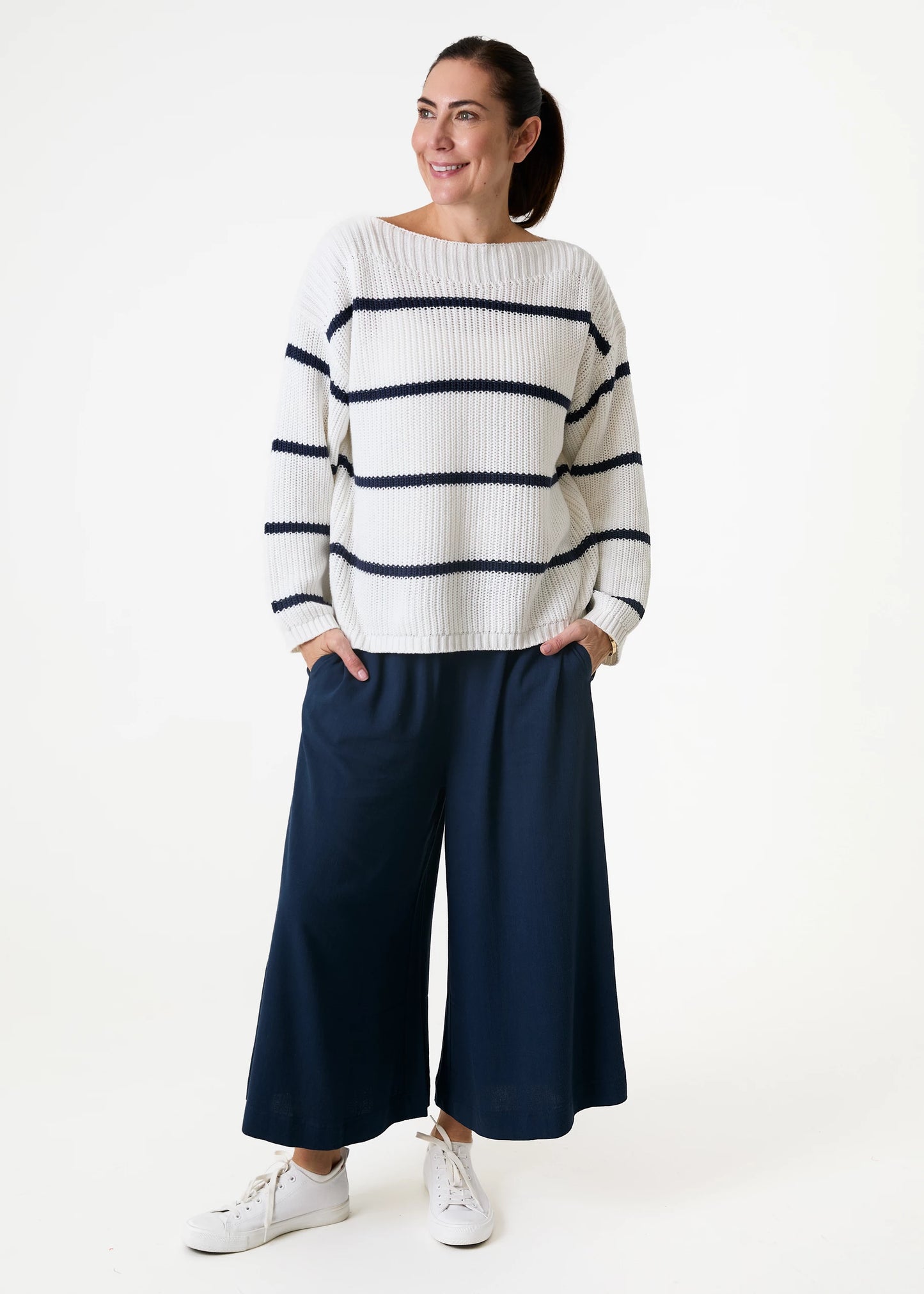 Cotton Mix Boat Neck Stripe Jumper - Various Colours