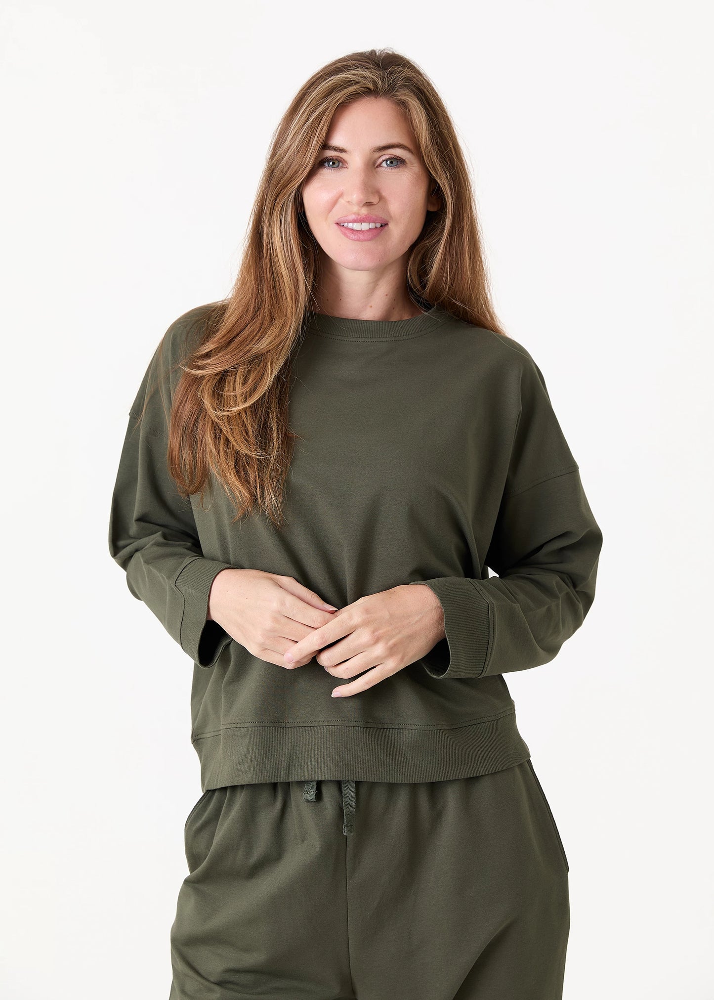 Crew Neck Drop Shoulder Sweatshirt - Blue, Khaki, Black & Navy