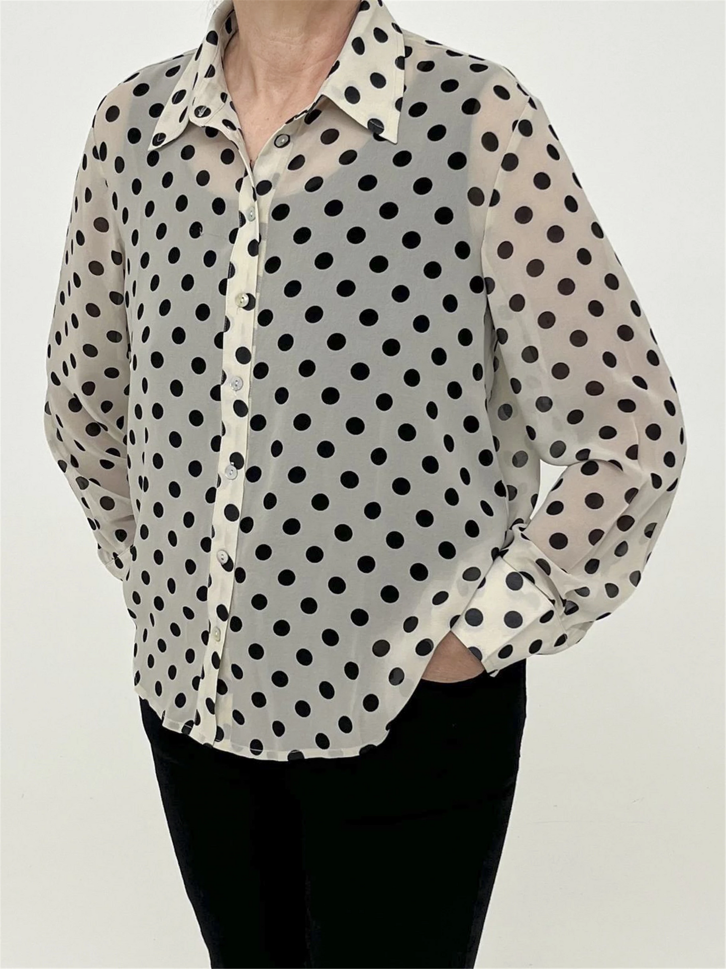 Polka Dot Button Through Shirt - Ivory & Black