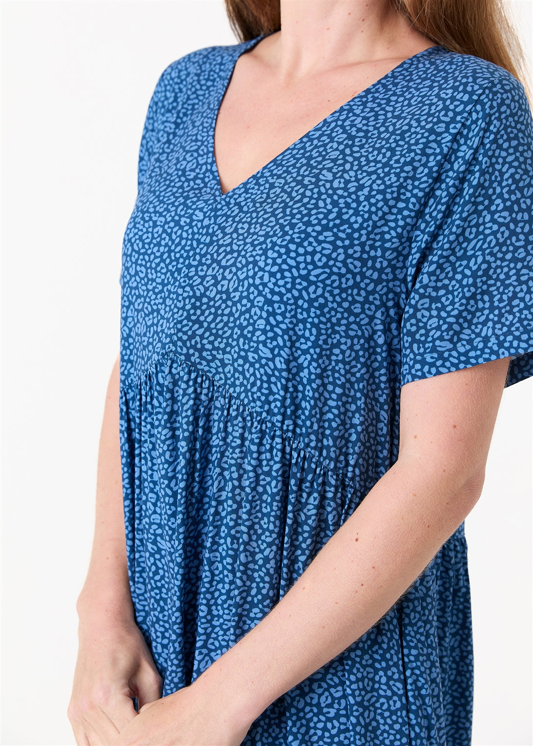 Mini Leopard Print V Neck Short Sleeve Tiered Dress