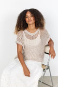 Drop Sleeve Cotton Mix Summer V Neck - Ivory & Beige