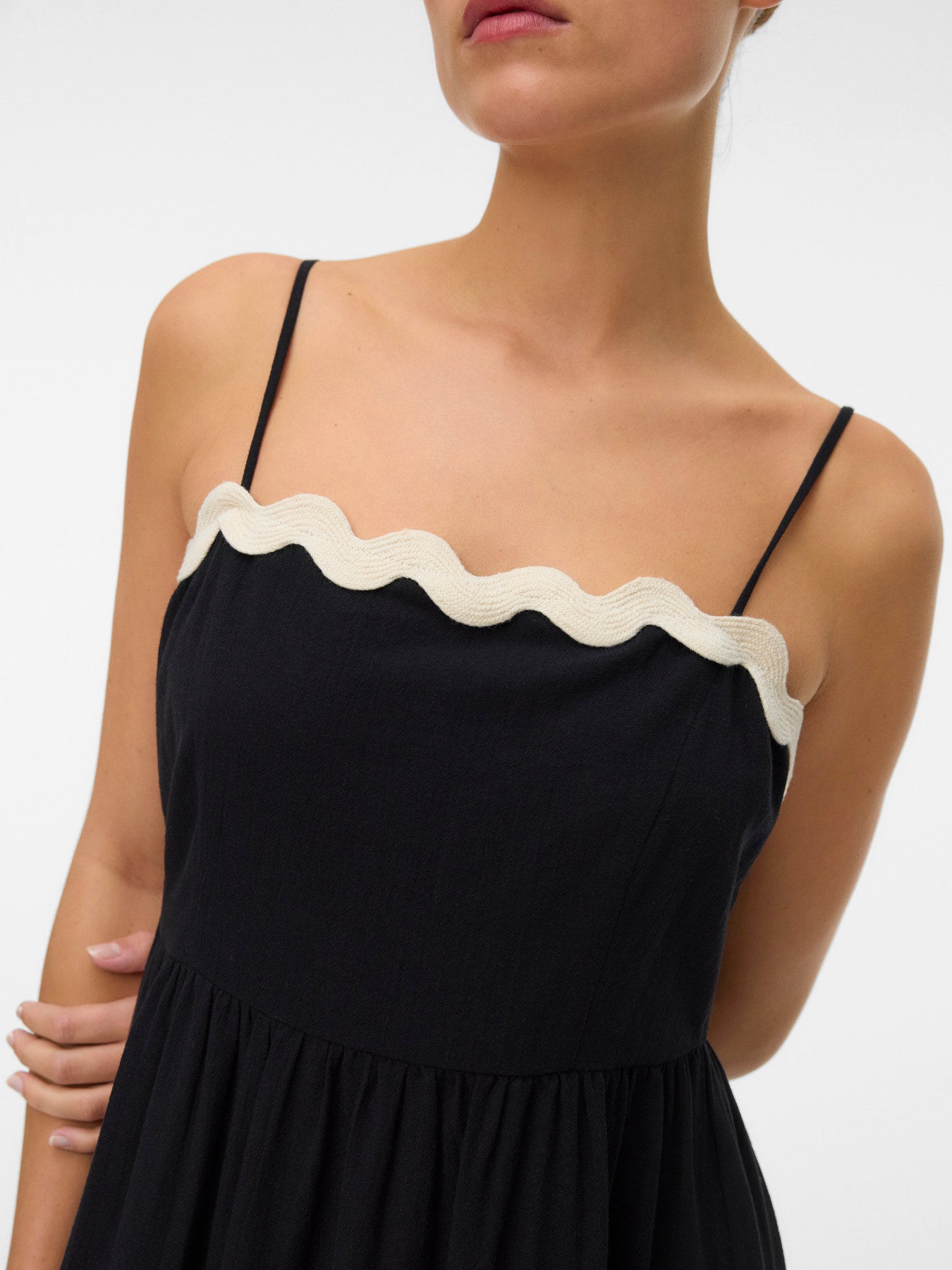 Organic Cotton Scallop Trim Dress - Black or Ivory
