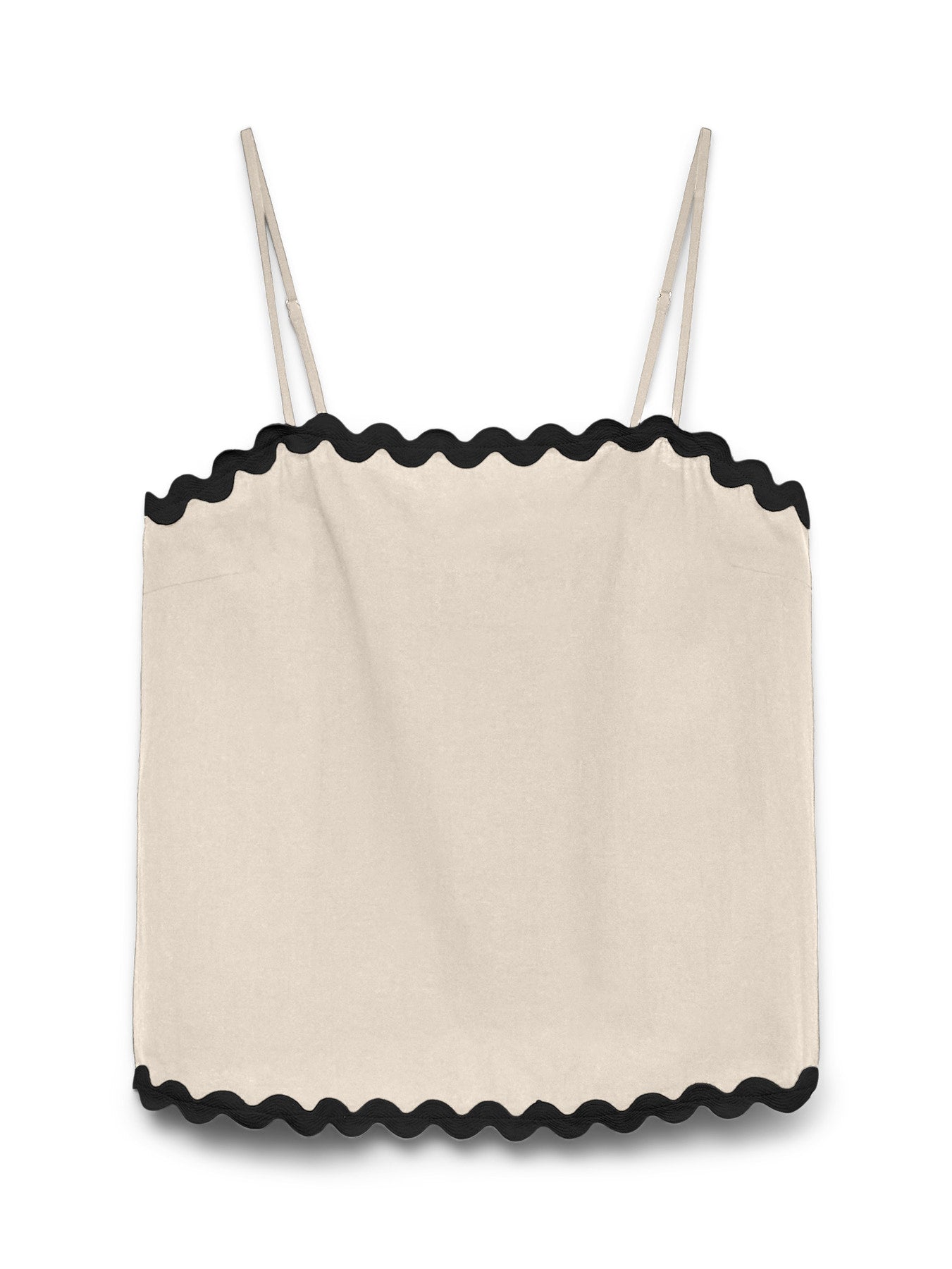 Organic Cotton Scallop Trim Singlet - Black or Ivory