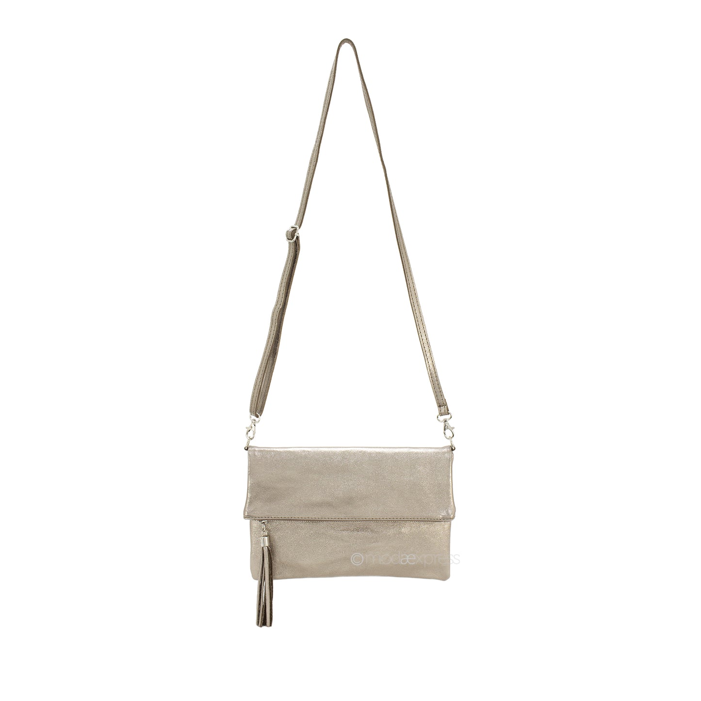 Fold Over Leather Clutch - Bronze