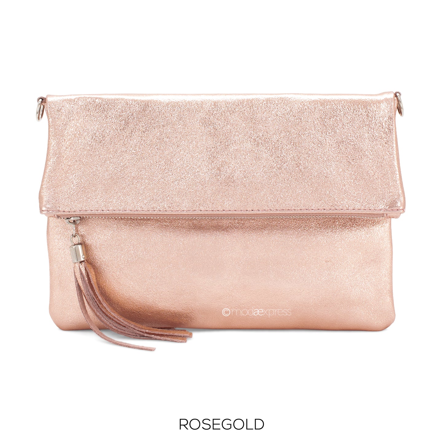 Fold Over Leather Clutch - Rose Gold