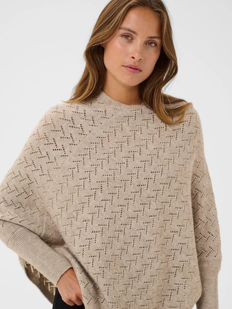 V Neck Long Sleeve Ponchco - Three Colours