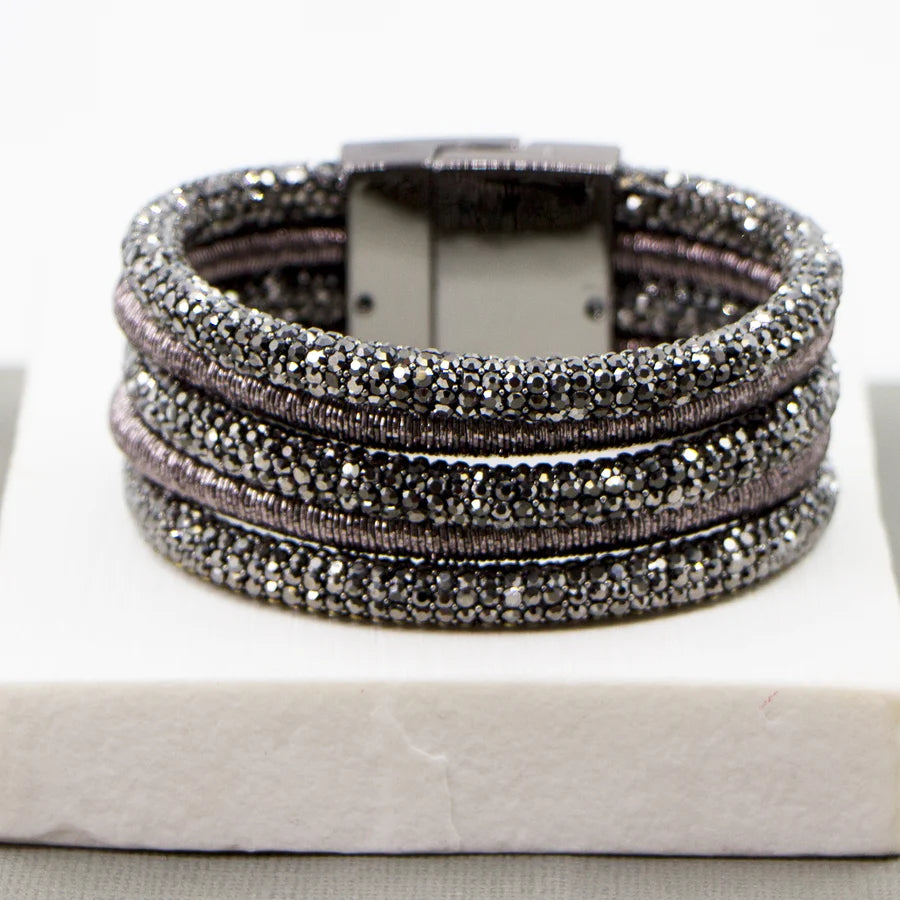 Multistrand dressy cuff with magnetic clasp in pewter