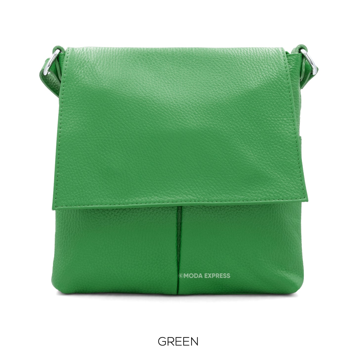 Leather Crossbody Bag with Two Pockets - Green