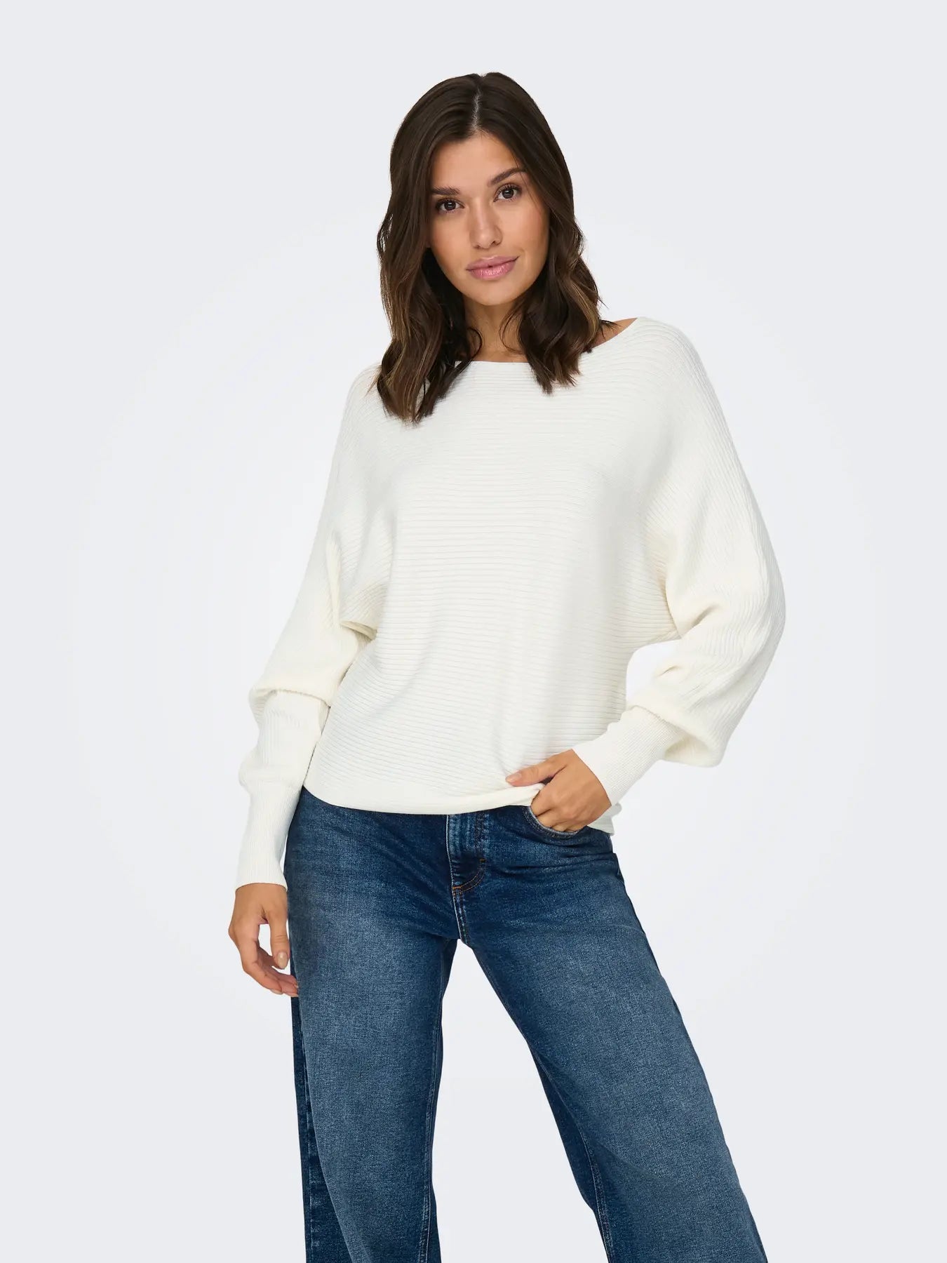 Boat Neck Batwing Sleeve Jumper - Ivory