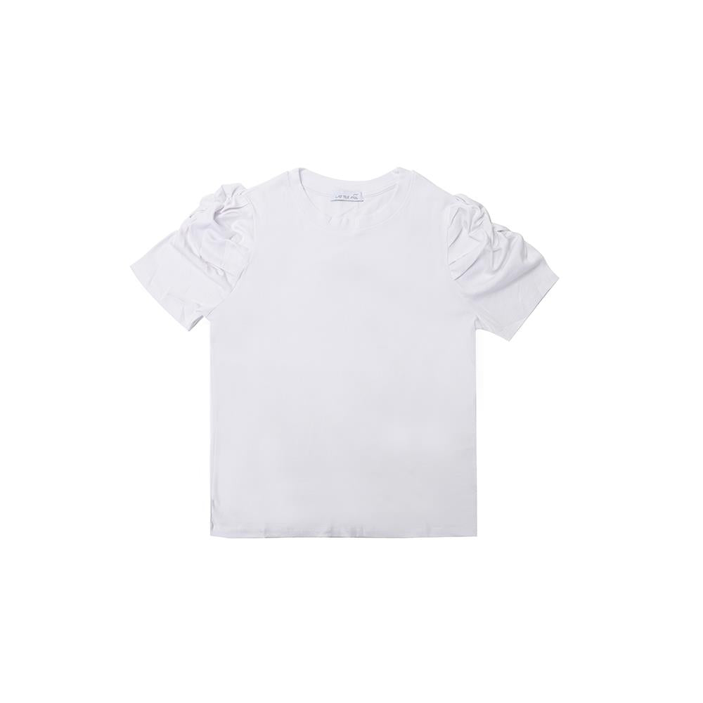 T-shirt Top With Ruched Sleeves - White